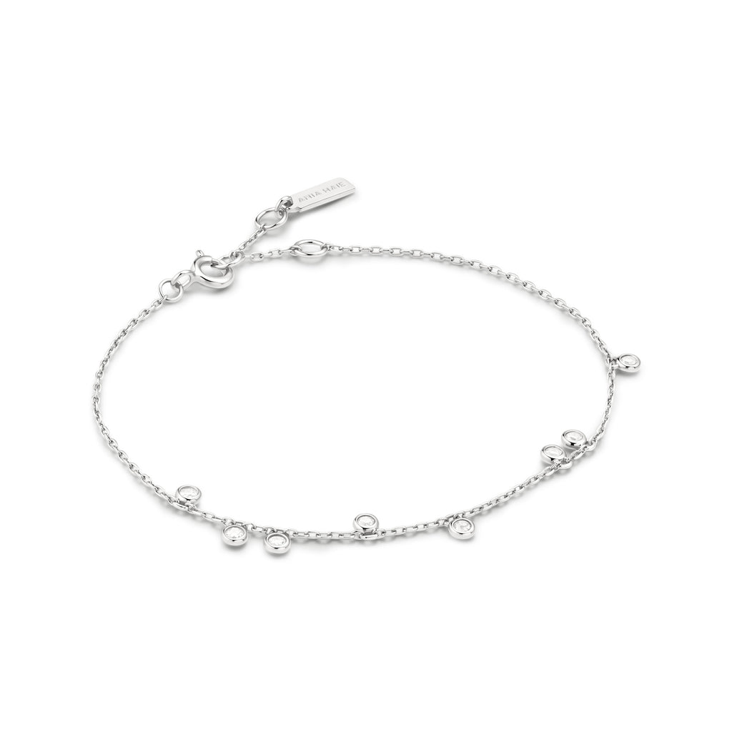 Silver Bezel-Set Droplet Station Bracelet