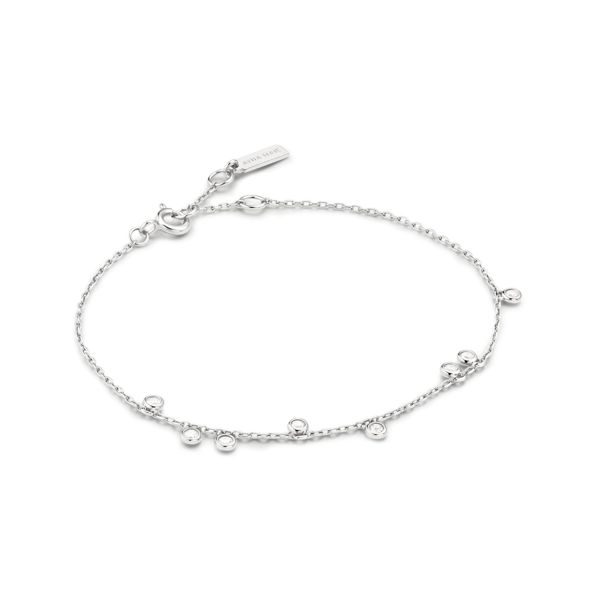 Silver Bezel-Set Droplet Station Bracelet