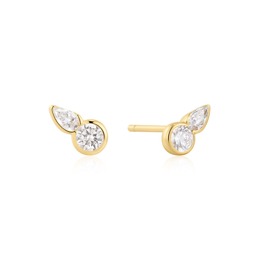 Gold Bezel Round & Teardrop Stud Earrings