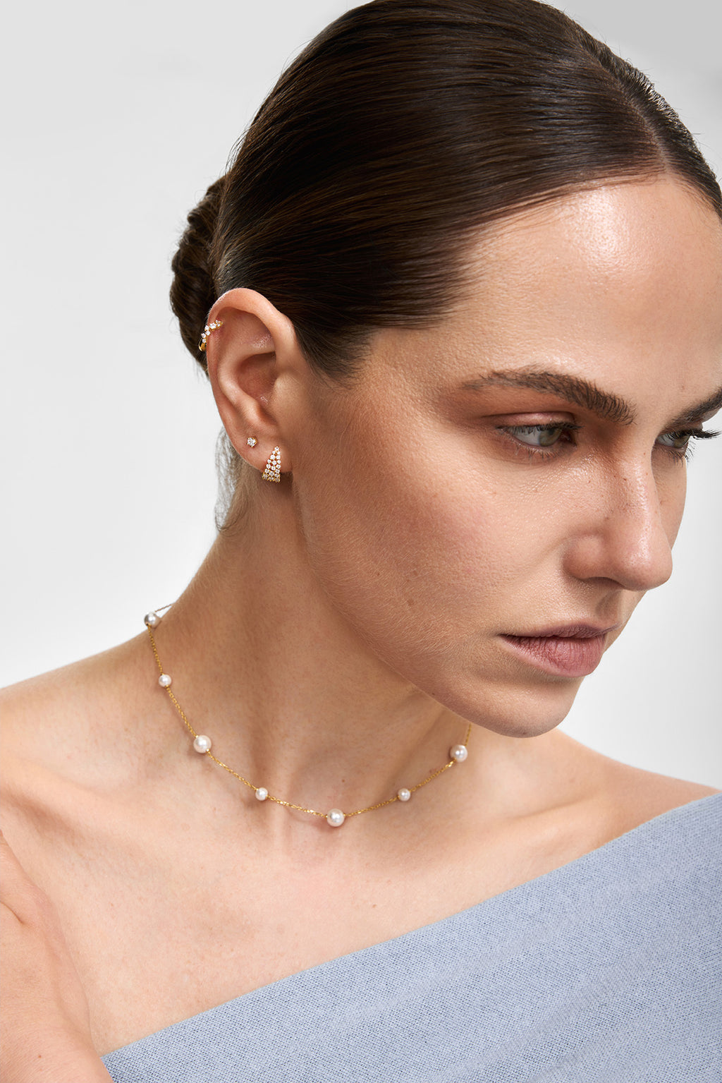 Gold Five-Prong Sparkle Barbell Earring