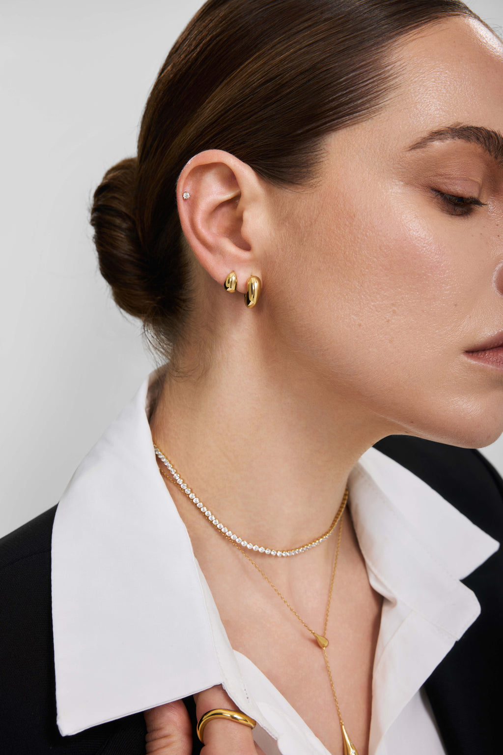 Gold Five-Prong Sparkle Barbell Earring