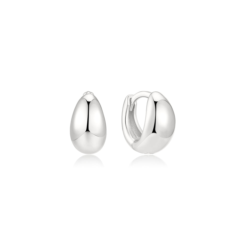 Silver Organic Dome Pebble Huggie Hoop Earrings