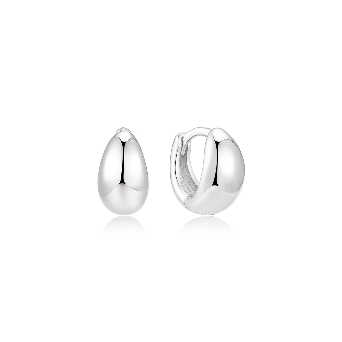 Silver Organic Dome Pebble Huggie Hoop Earrings