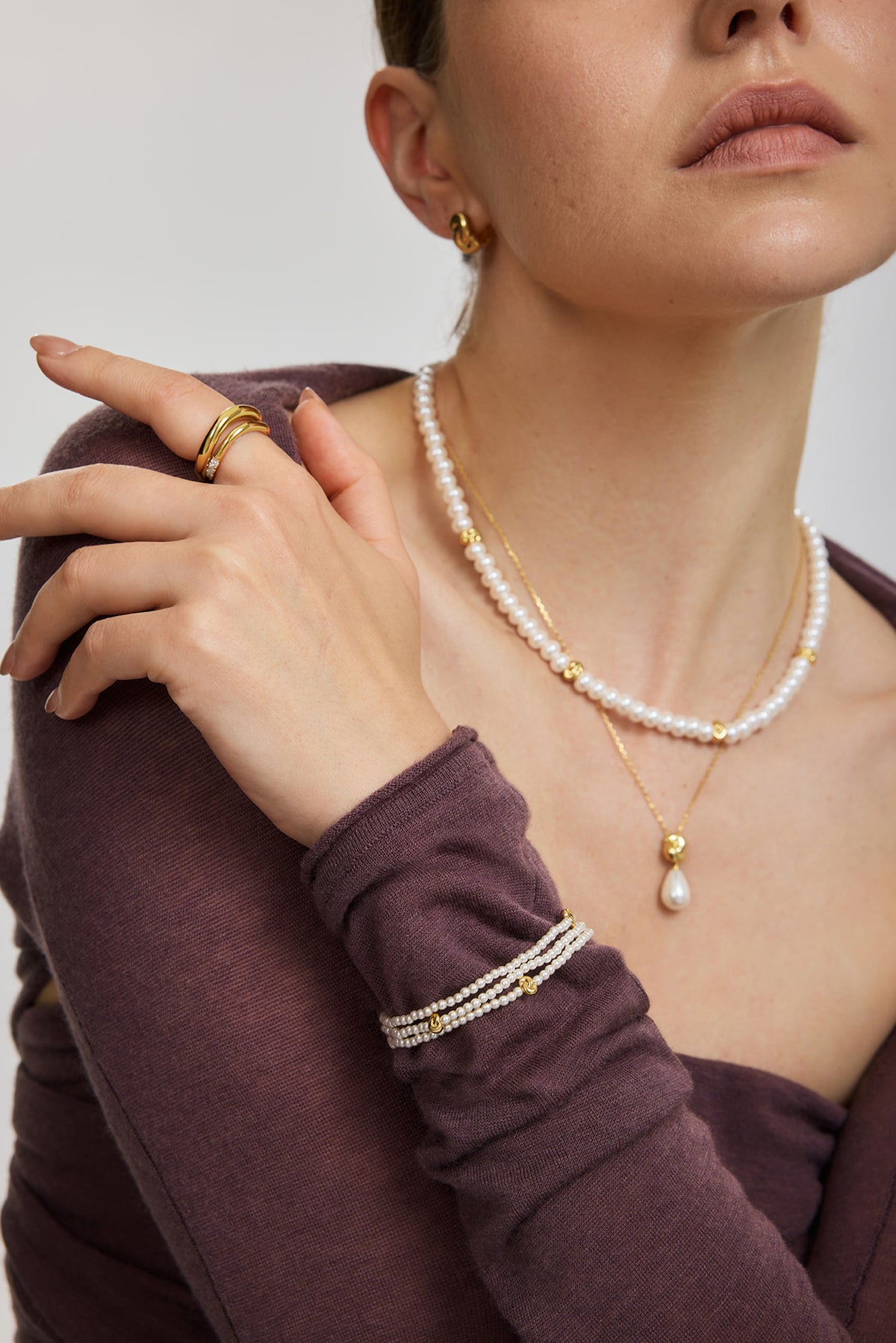 Gold Spiral Pavé Adjustable Ring – model view