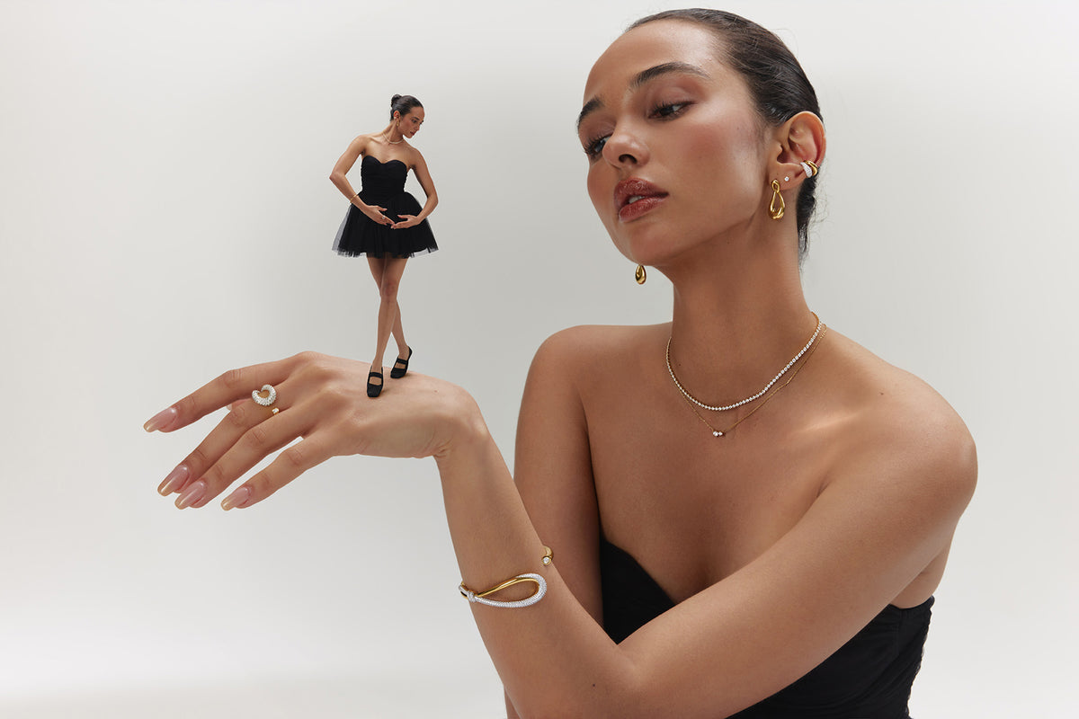 Gold Pavé Knot Adjustable Ring – model view