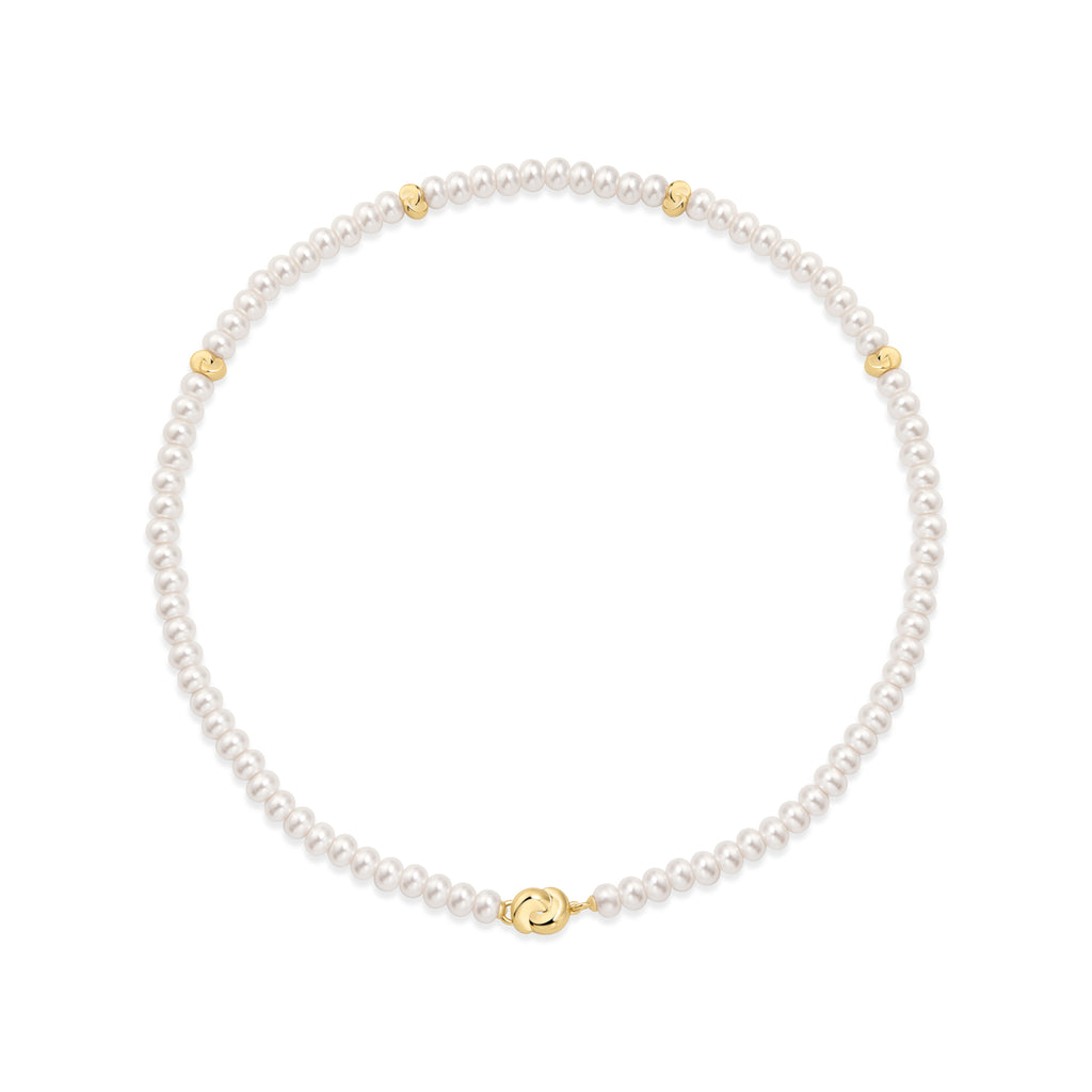 Gold Glass Pearl Beaded Twist Station Necklace