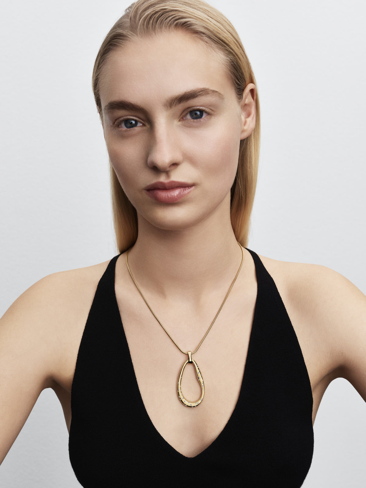 Organically Shaped Stone-Set Statement Pendant Necklace - 90cm
