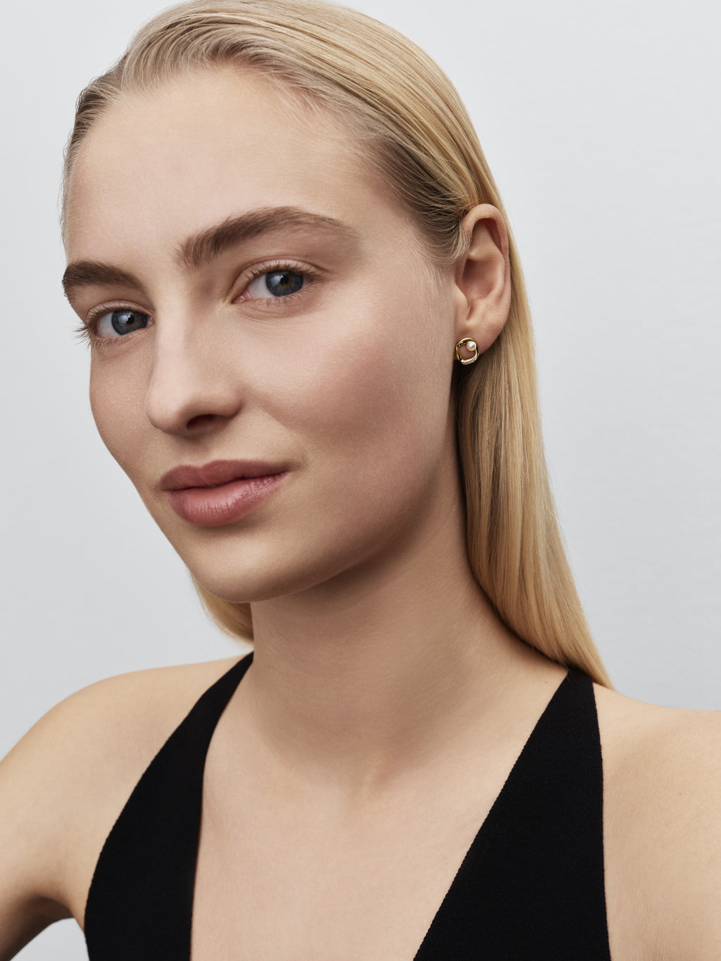 Organically Shaped Pavé Circle & Treated Freshwater Cultured Pearl Stud Earrings