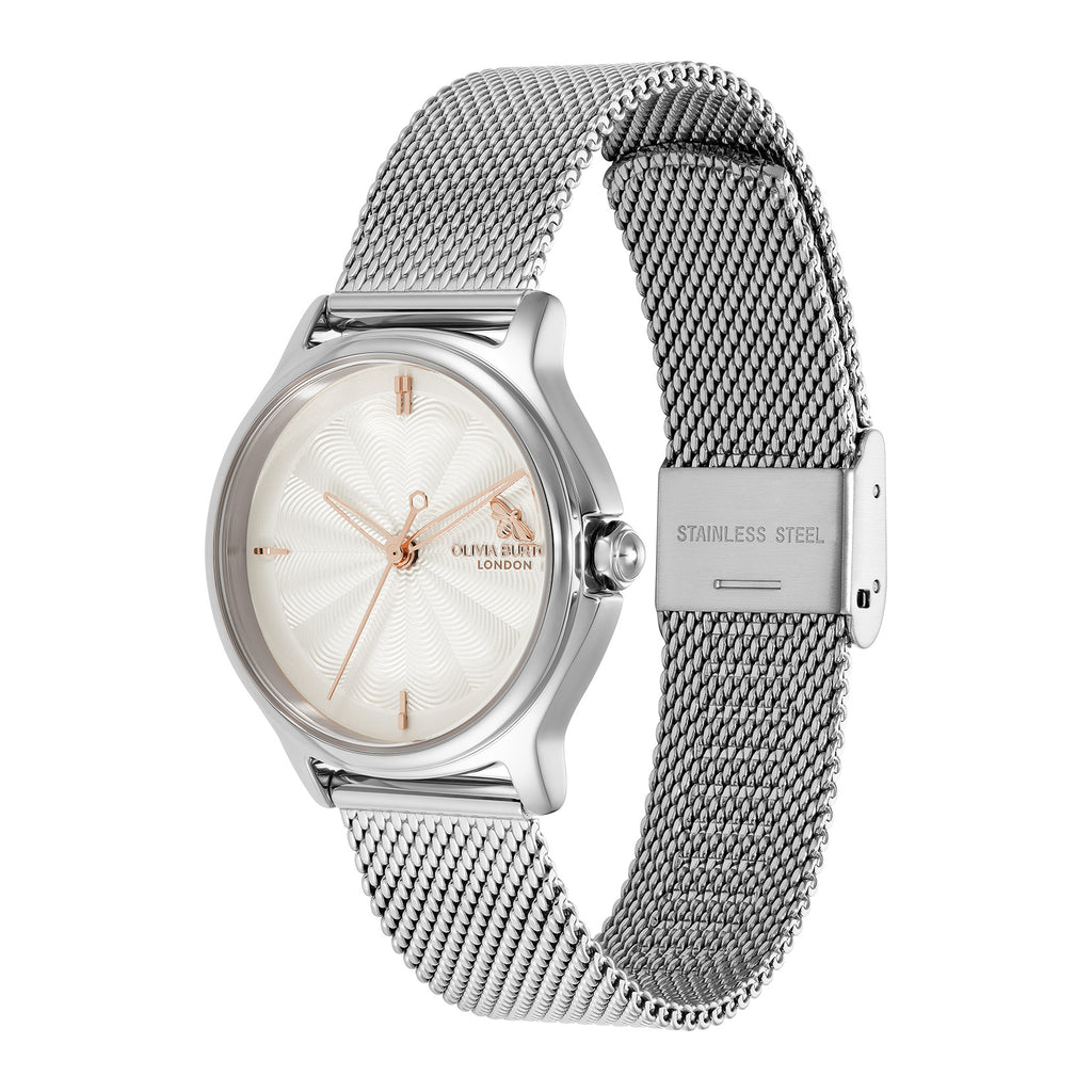 30mm Classic Bee White & Silver Mesh Watch