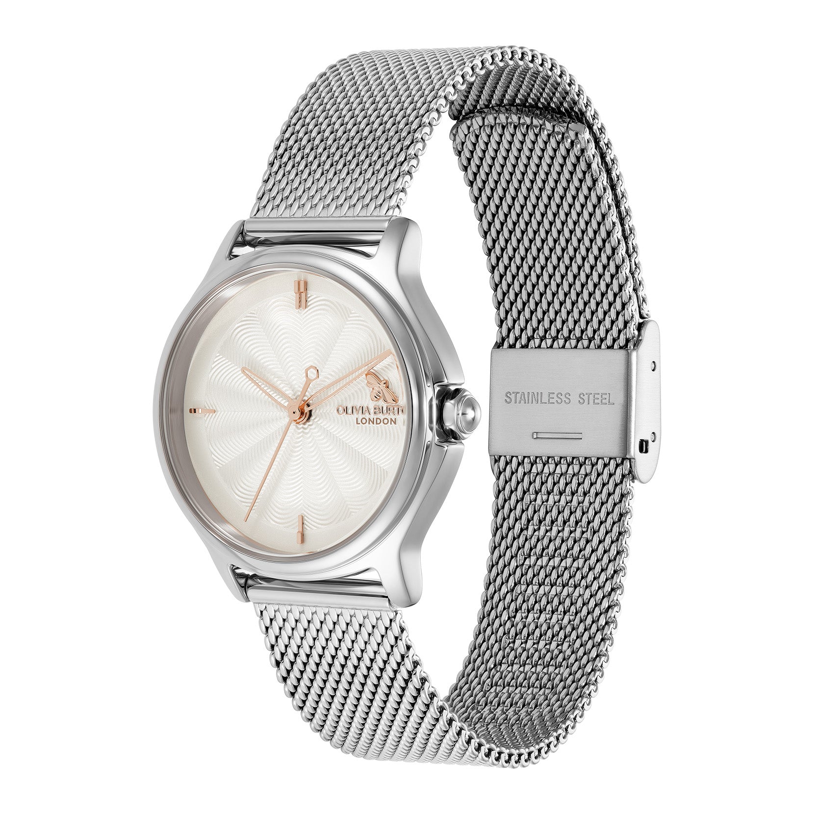30mm Classic Bee White & Silver Mesh Watch