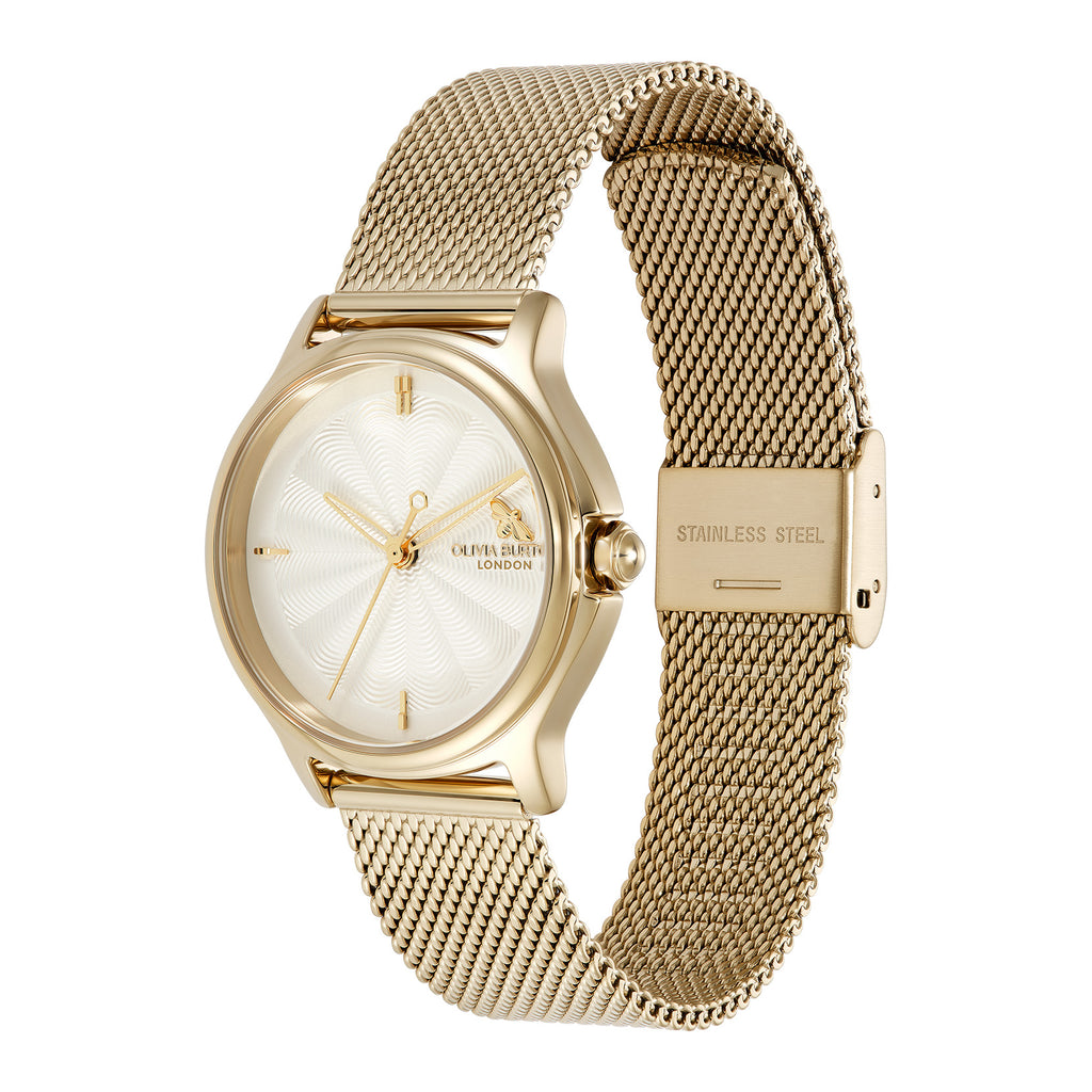 30mm Classic Bee White & Gold Mesh Watch