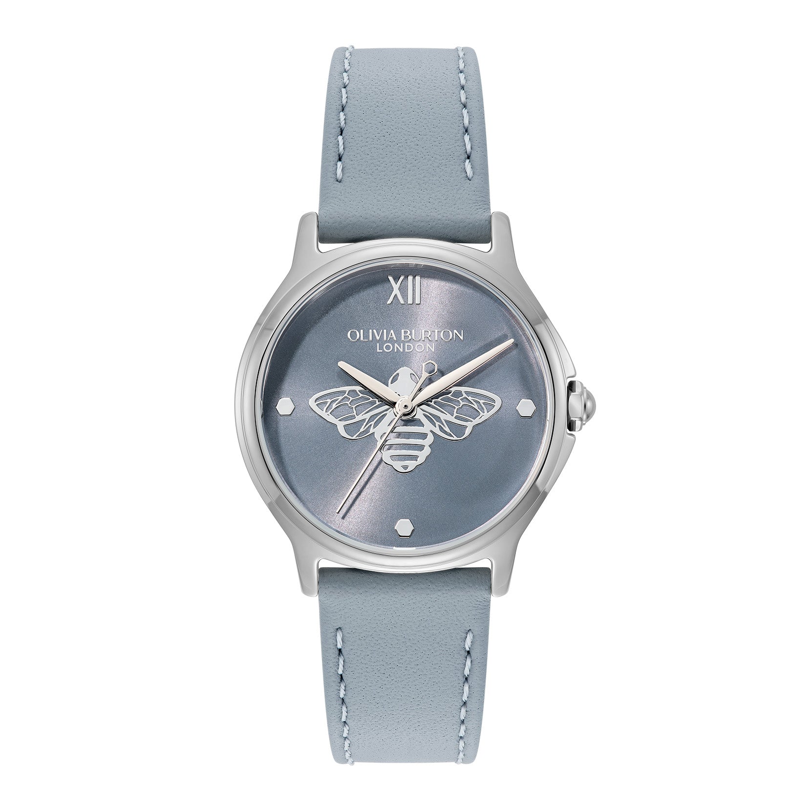 30mm Classic Bee Silver & Chalk Blue Leather Strap Watch