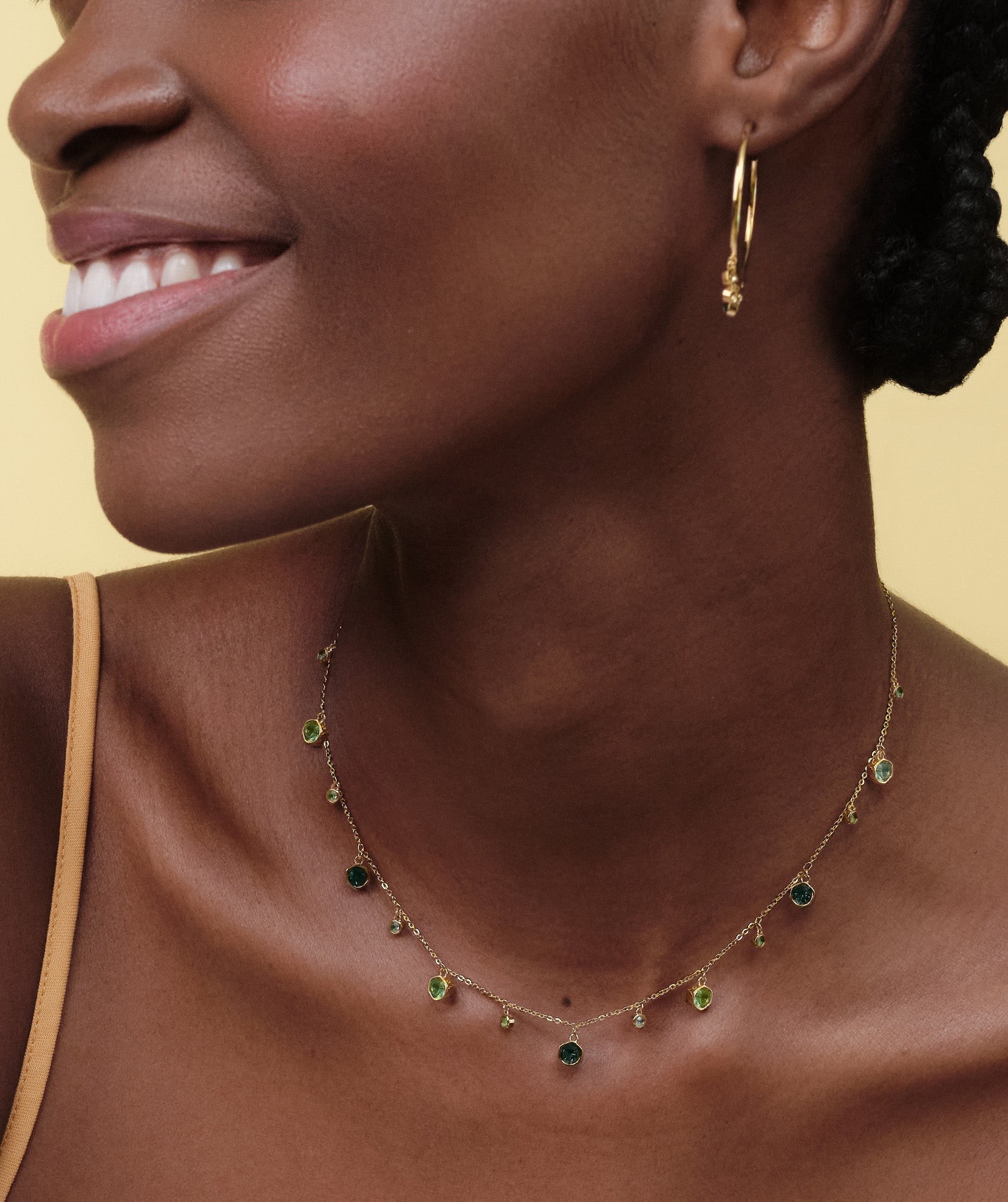 Mini Droplet Green Crystal Gold Plated Necklace