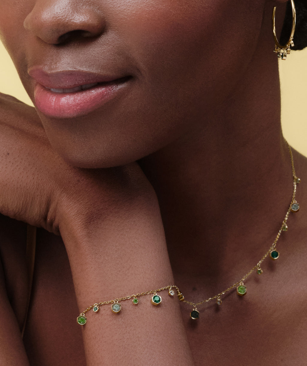 Mini Droplet Green Crystal Gold Plated Bracelet