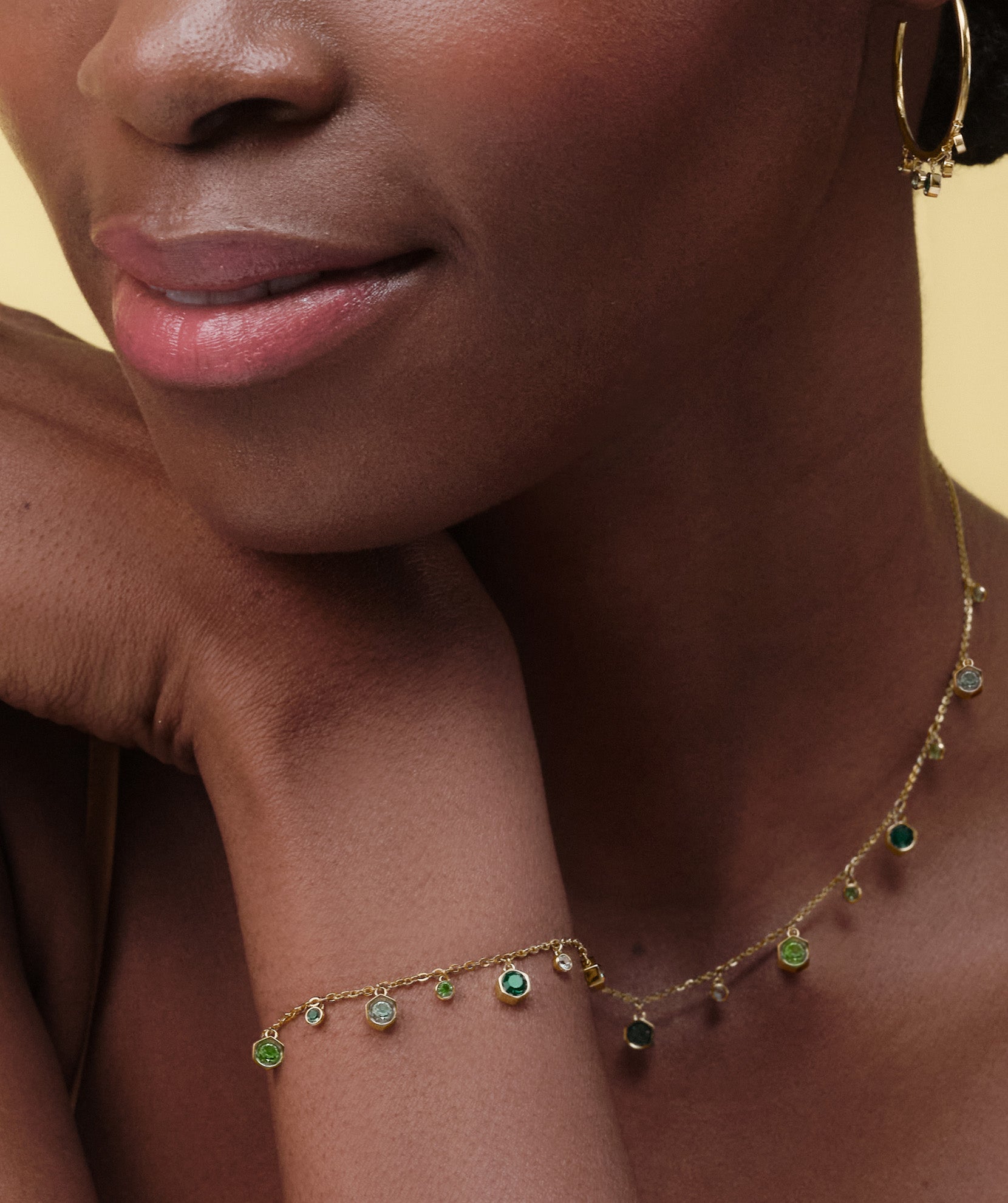 Mini Droplet Green Crystal Gold Plated Bracelet