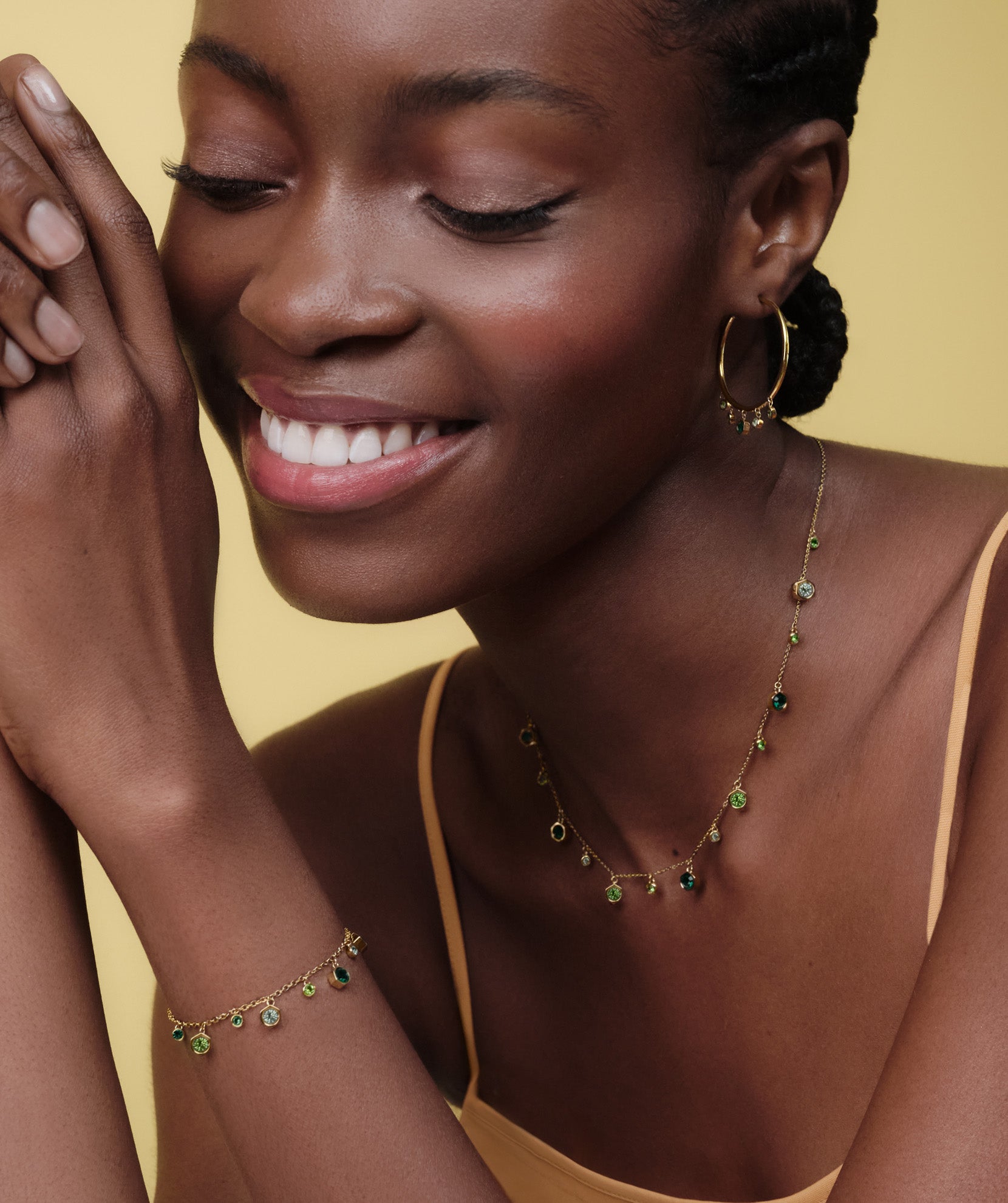 Mini Droplet Green Crystal Gold Plated Bracelet