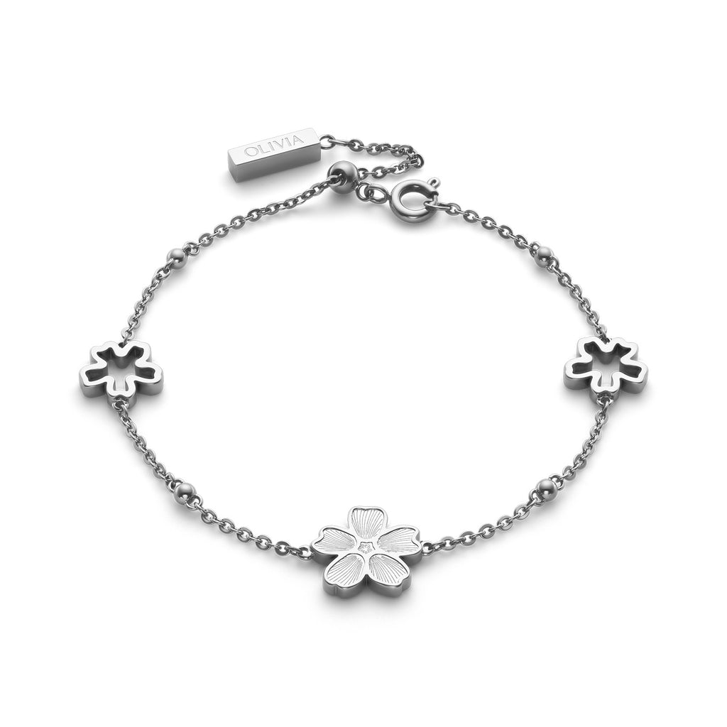 Forget Me Not Floral Silver Tone Bracelet