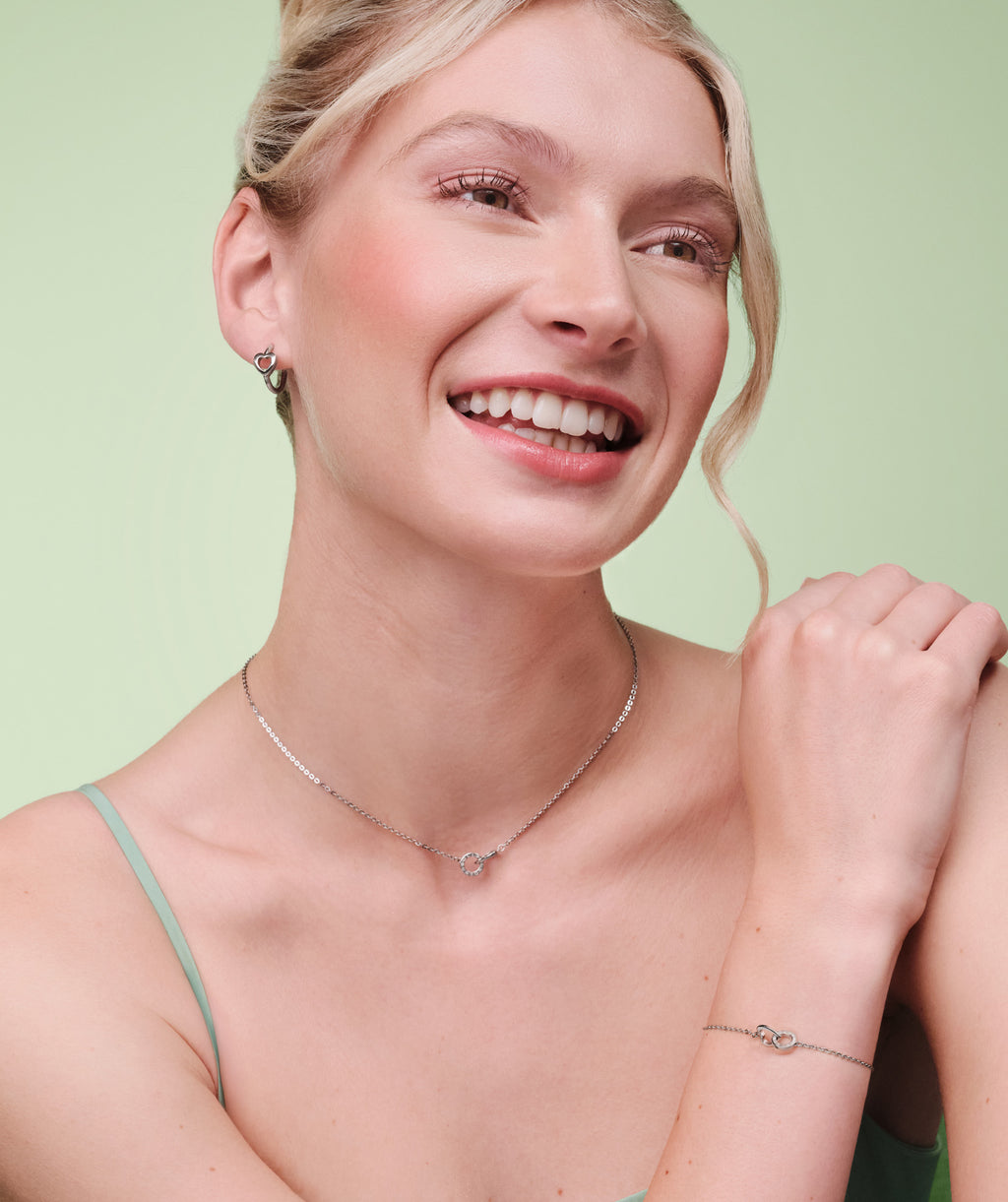 Kindred Interlink Heart Silver Tone Hoop Earrings