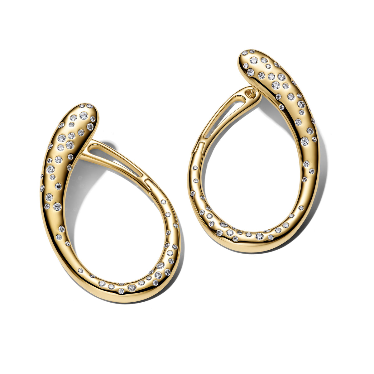 Organically Shaped Stone-Set Hinged Hoop Earrings