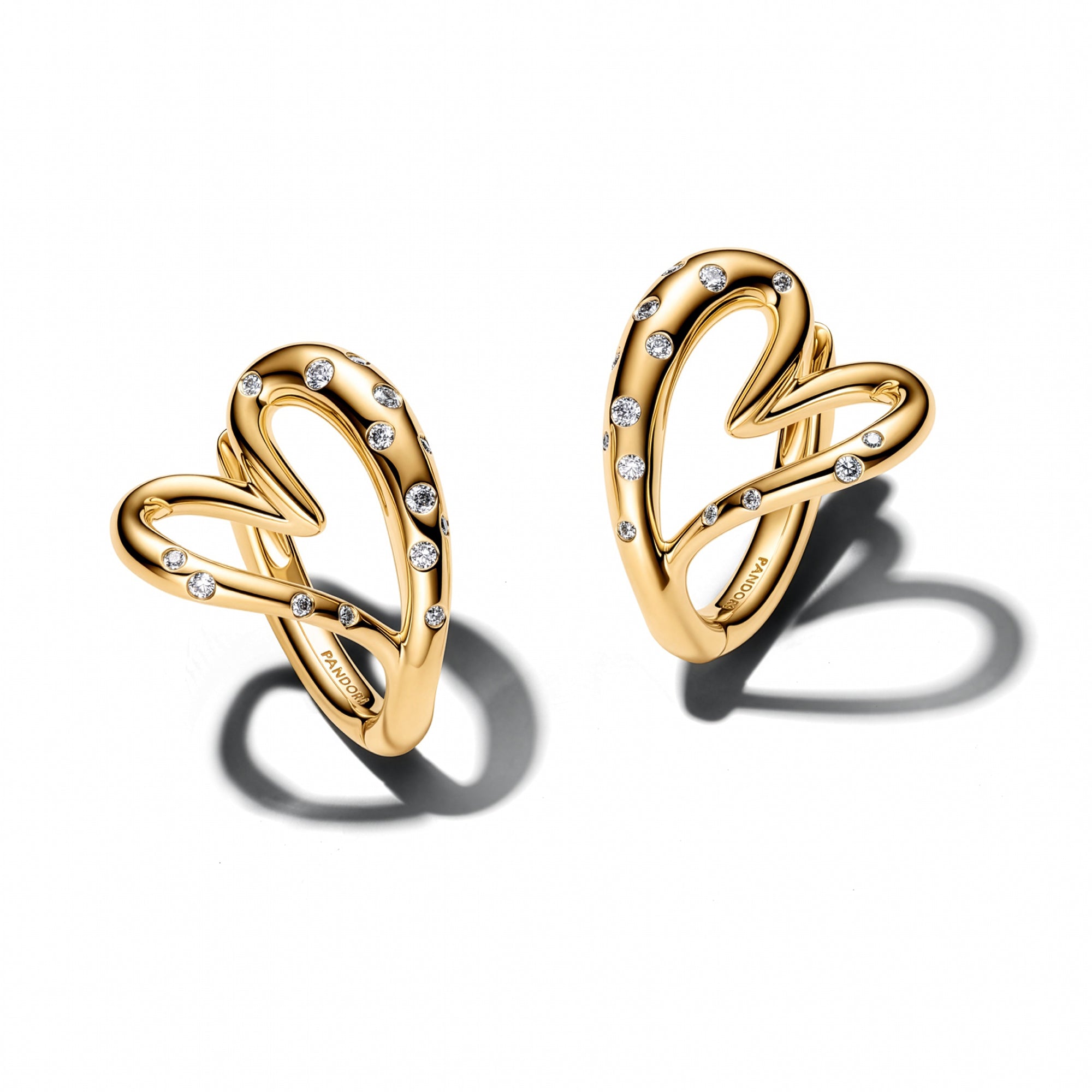Organically Shaped Stone-Set Heart Hoop Earrings