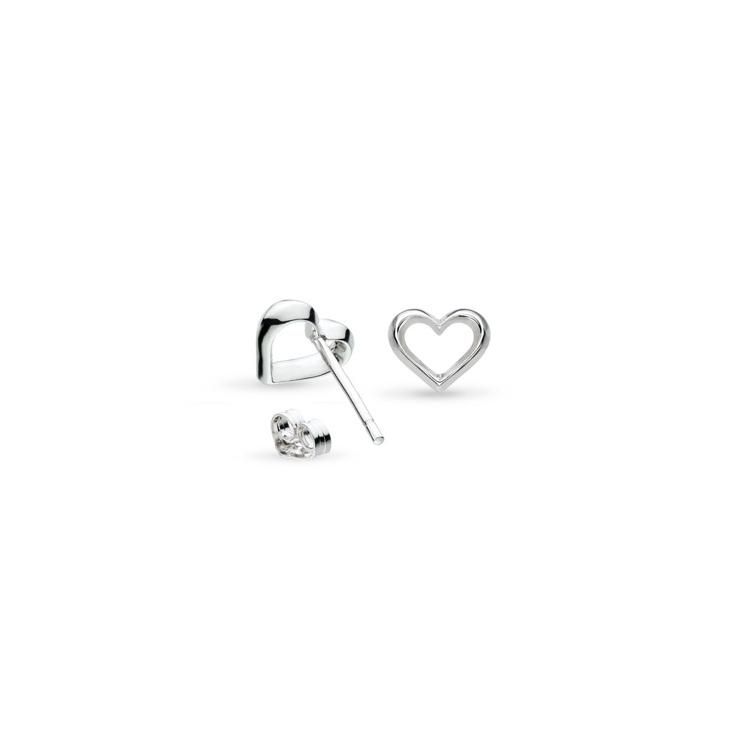 Love Silver Heart Fine Outline Stud Earrings