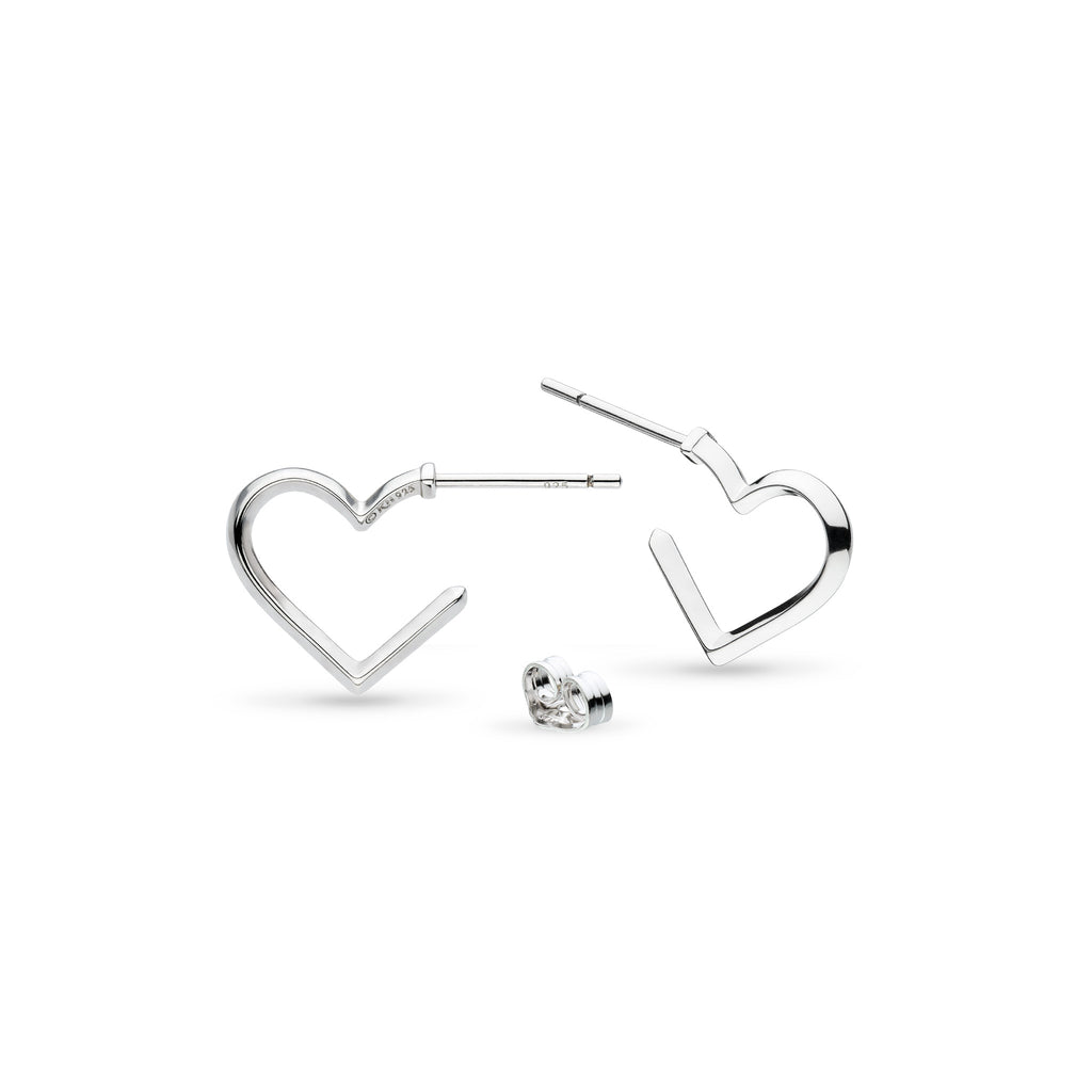 Love Silver Heart Fine Outline Semi Hoop Stud Earrings