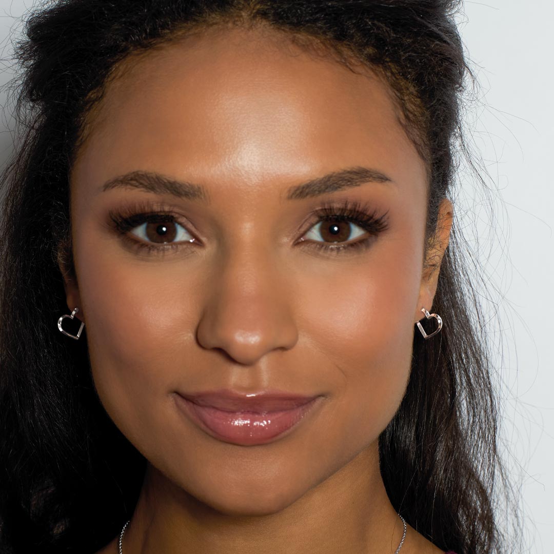 Love Silver Heart Fine Outline Semi Hoop Stud Earrings