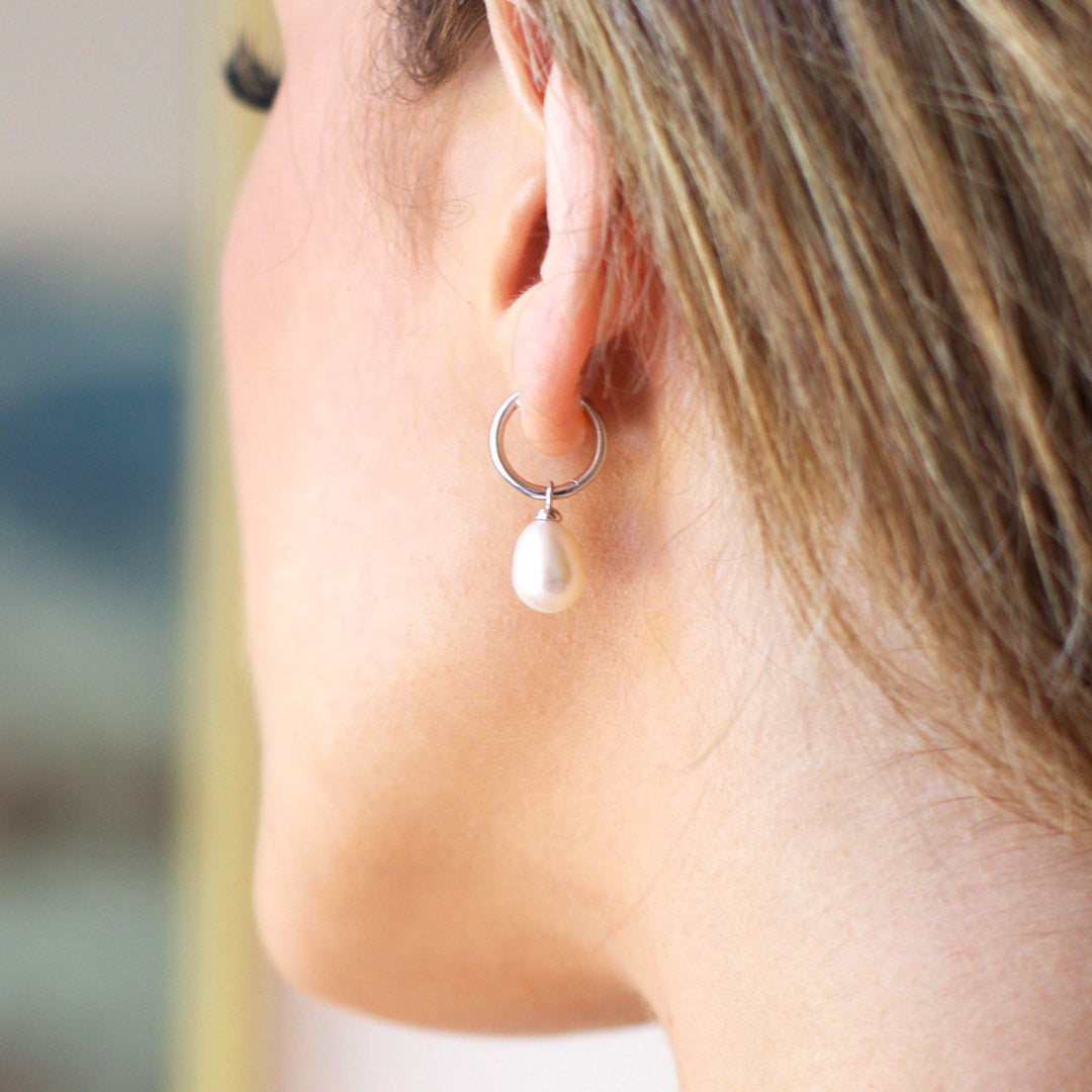 Revival Classic Pearl Oval Pearl 13mm Hoop Earrings