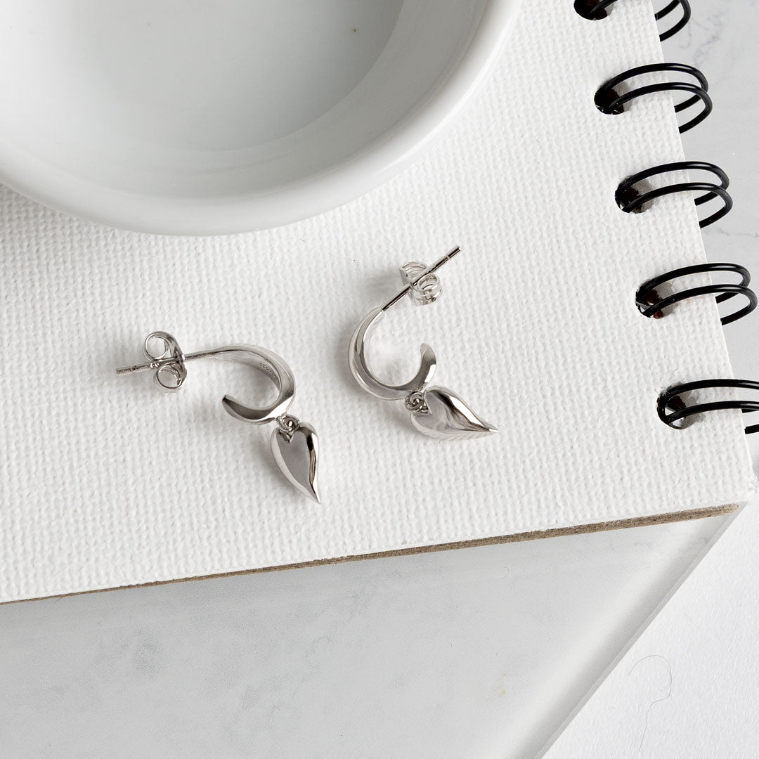 Desire Kiss Mini Heart Semi Hoop Stud Drop Earrings