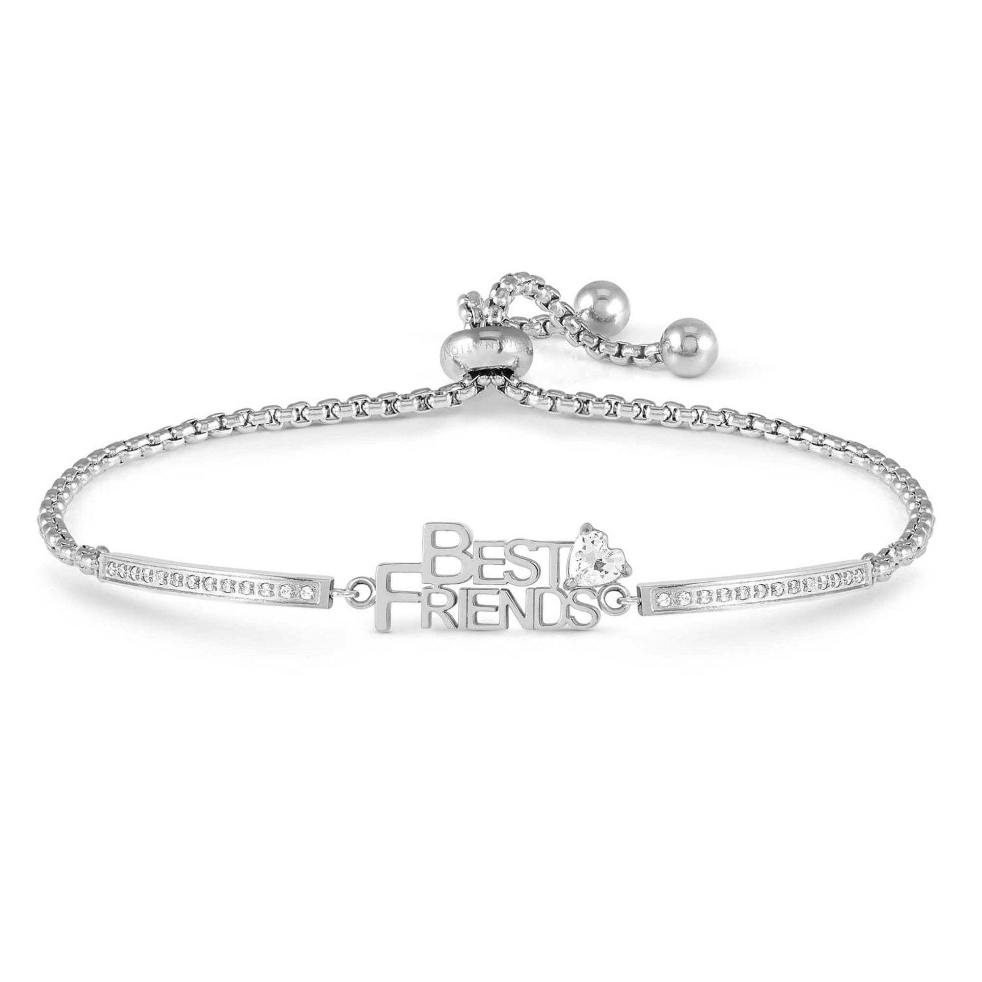 MILLELUCI ed. FAMILY bracelet in stainless steel and cubic zirconia (WRITINGS) BEST FRIENDS