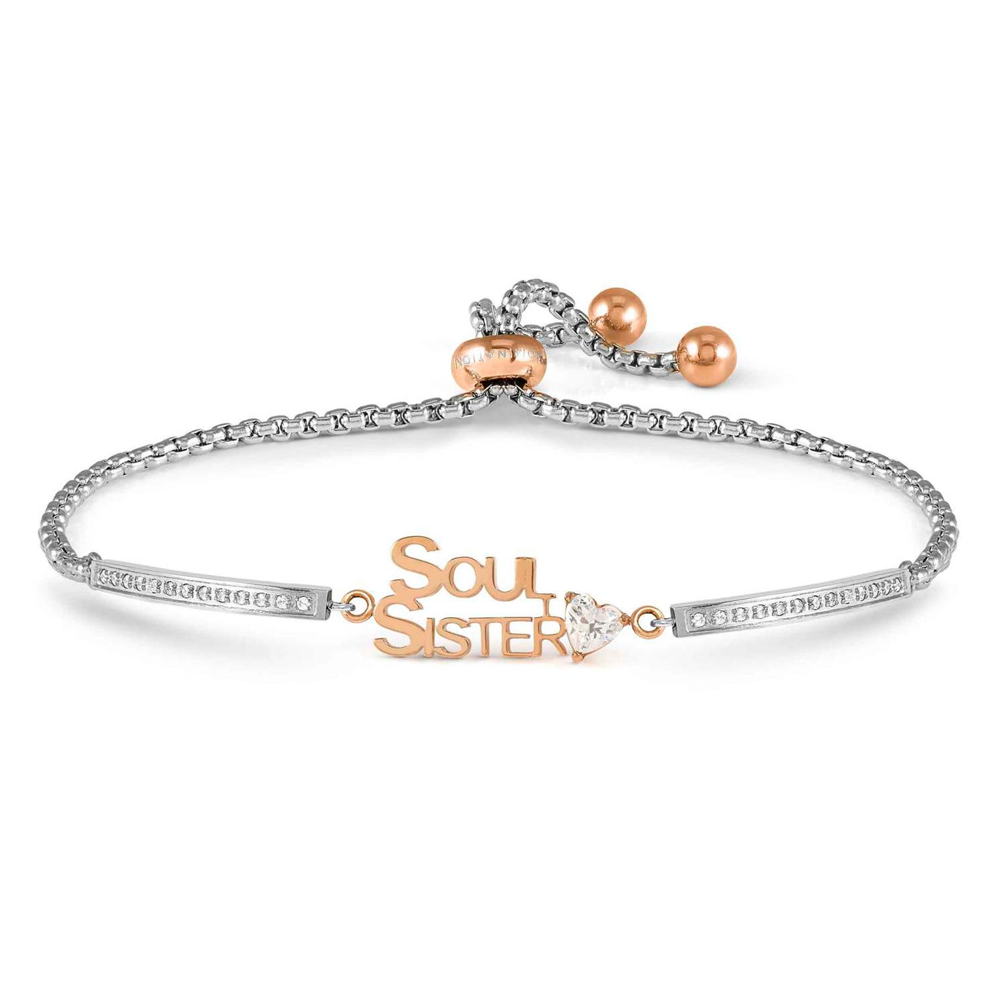 MILLELUCI ed. FAMILY bracelet in stainless steel and cubic zirconia (ROSE GOLD) SOUL SISTER
