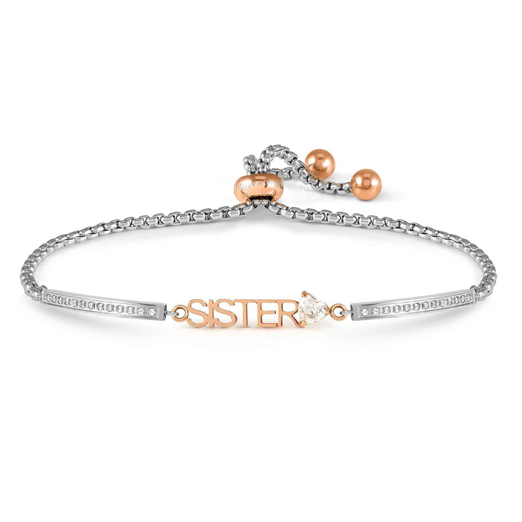 MILLELUCI ed. FAMILY bracelet in stainless steel and cubic zirconia (ROSE GOLD) SISTER
