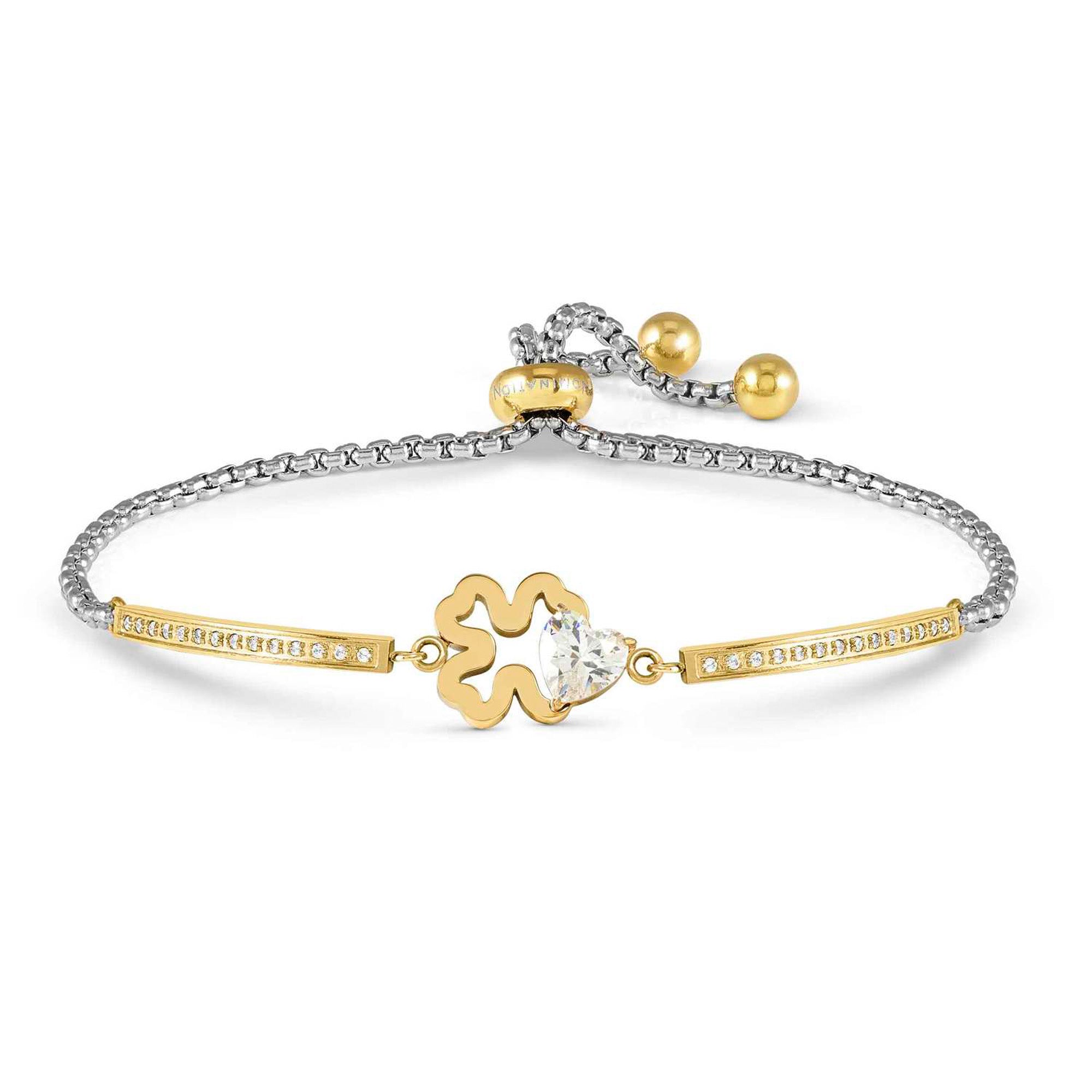 MILLELUCI ed. REFINED in stainless steel and cubic zirconia (RICH GOLD) four-leaf clover