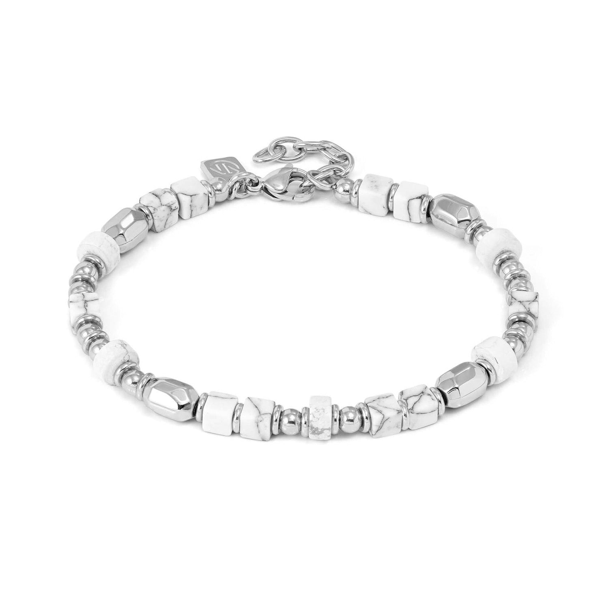 INSTINCTSTYLE ed. INFINITY bracelet with steel nuggets and natural stones (LARGE) WHITE HOWLITE