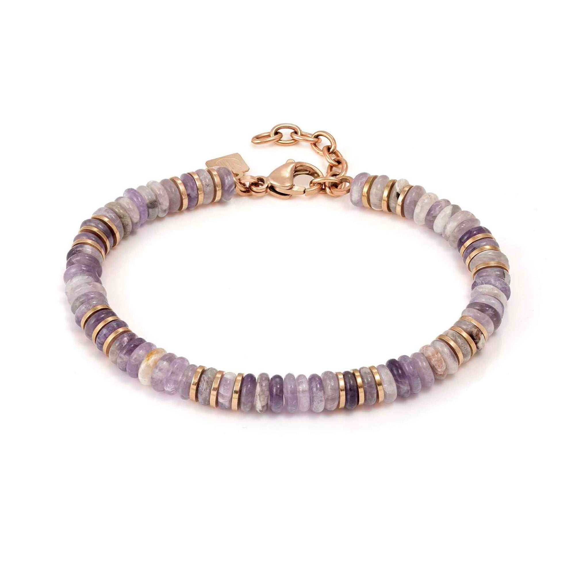 INSTINCTSTYLE ed. INFINITY bracelet in steel, pink finish and natural stones AMETHYST