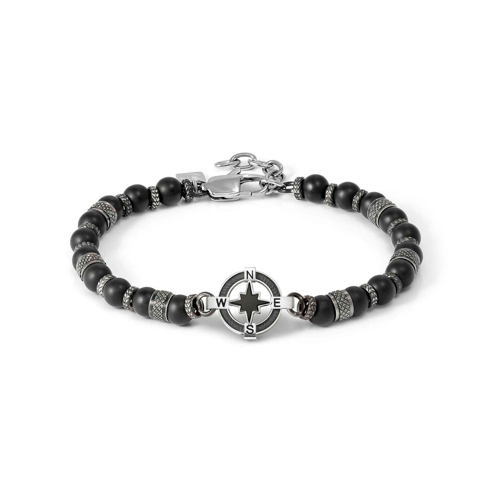 MANVISION bracelet, ed. STONES with steel symbol and stones Wind rose-Black Agate