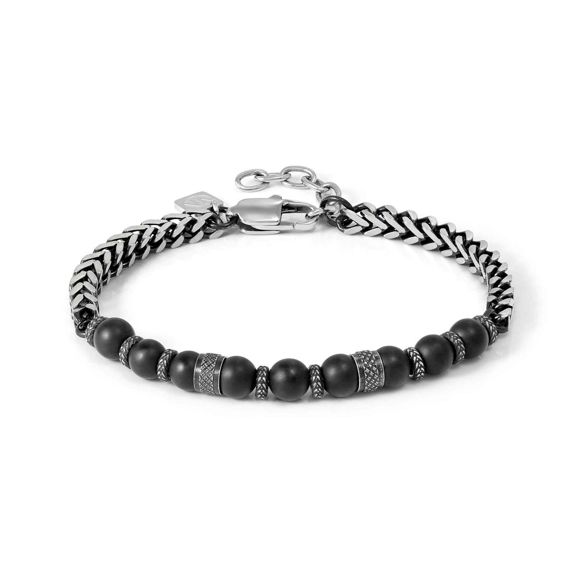 MANVISION bracelet, ed. STONES with steel chain and stones MATTE BLACK AGATE