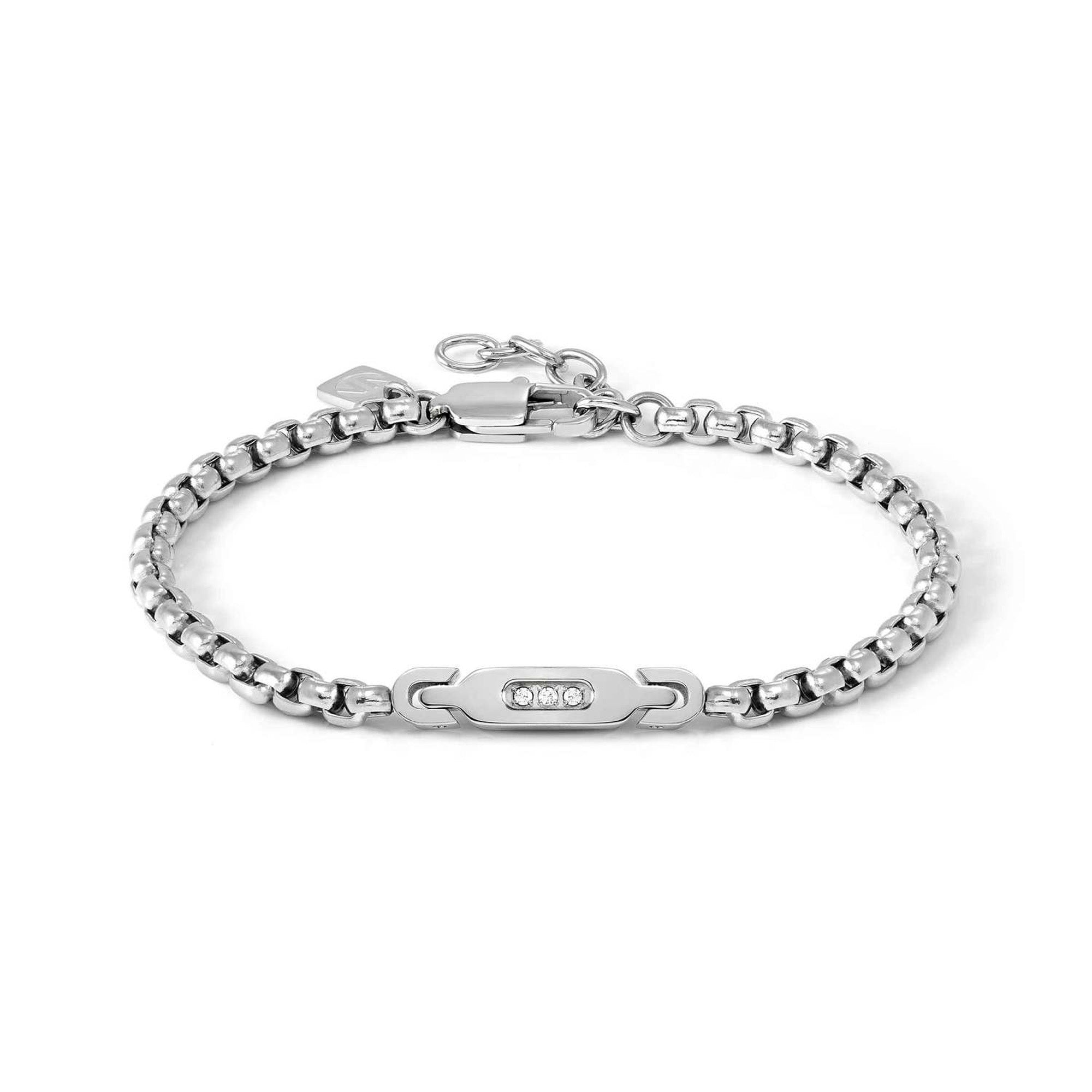 MANVISION bracelet, ed. STONES in steel with 3 CZ WHITE