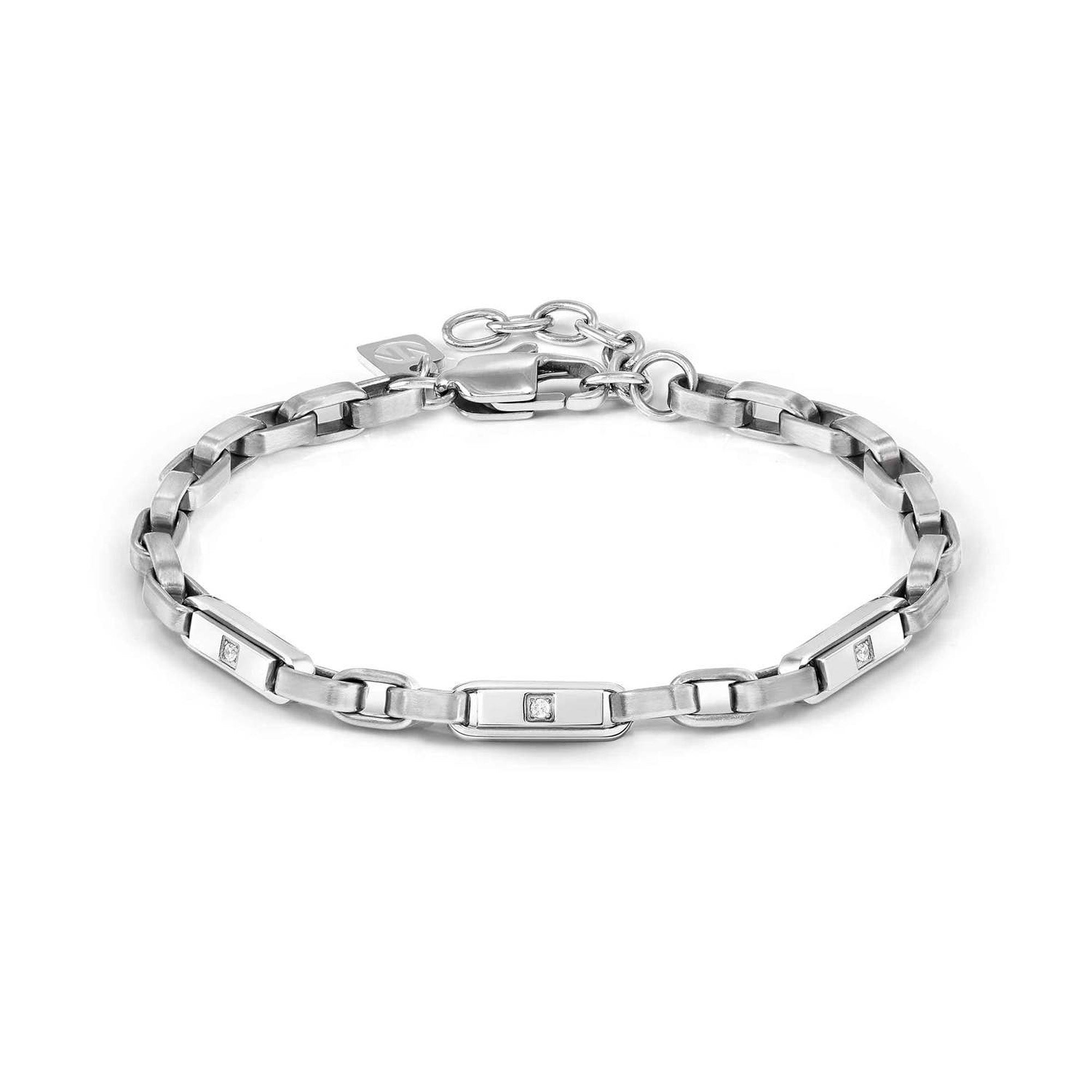 MANVISION link bracelet, ed. STONES in steel with 3 CZ WHITE