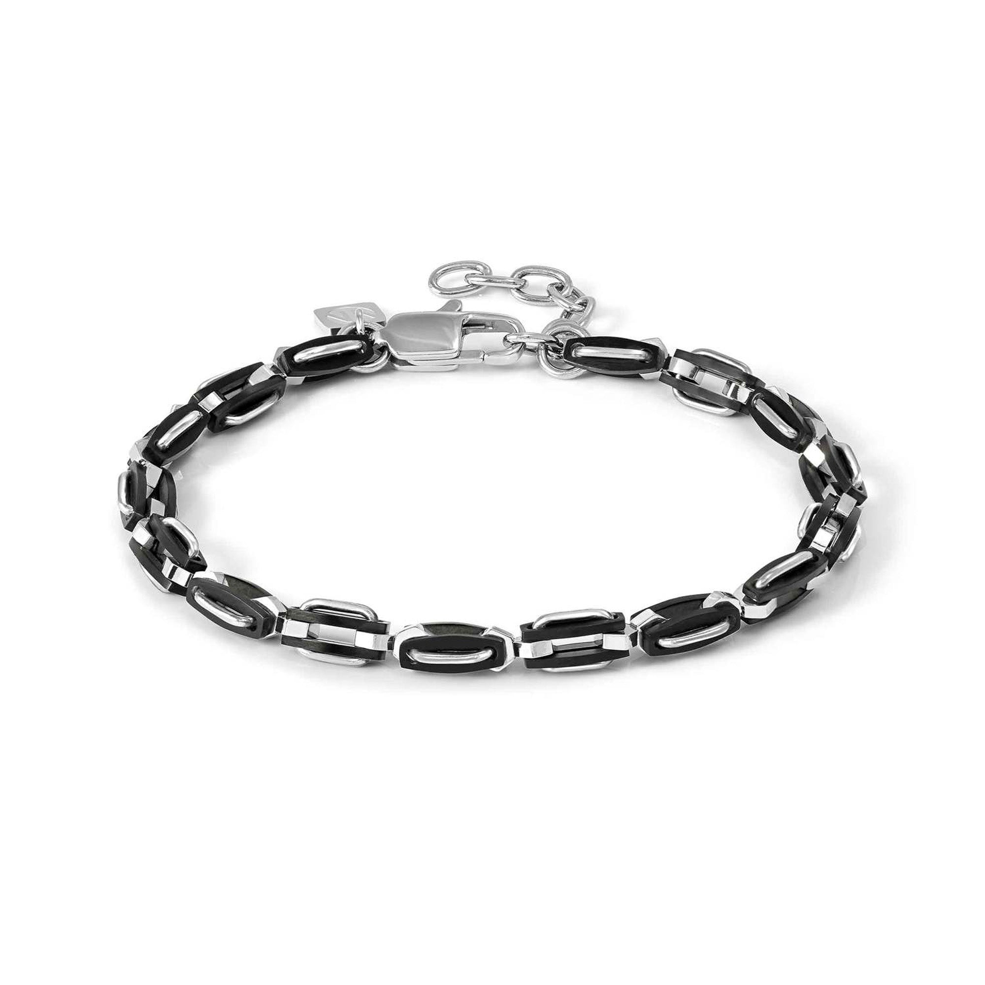 MANVISION bracelet, ed. STONES steel bracelet with polished and satin-finished links Stainless steel and Black