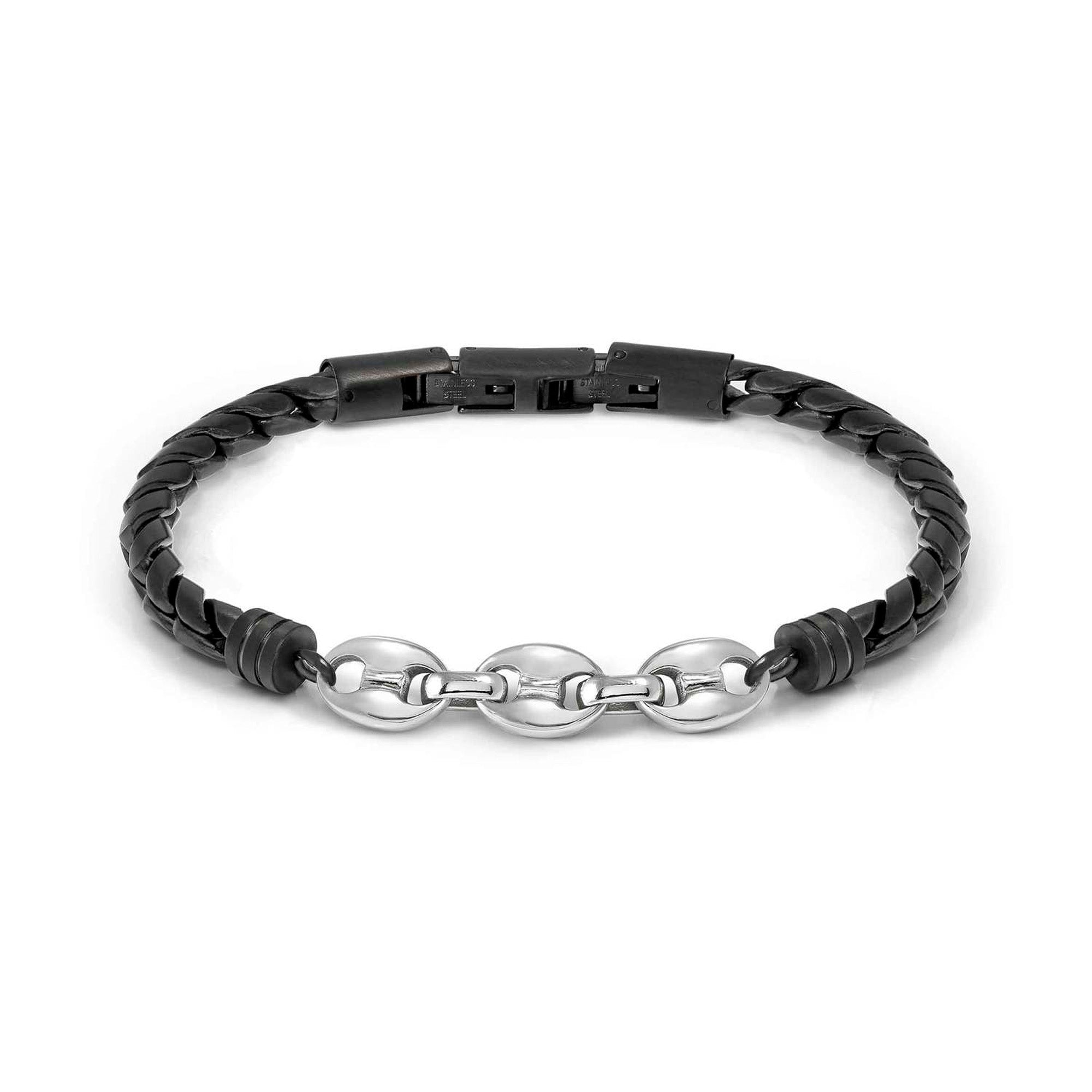 MANVISION ed. STONES bracelet, polished and satin-finished Stainless steel and Black