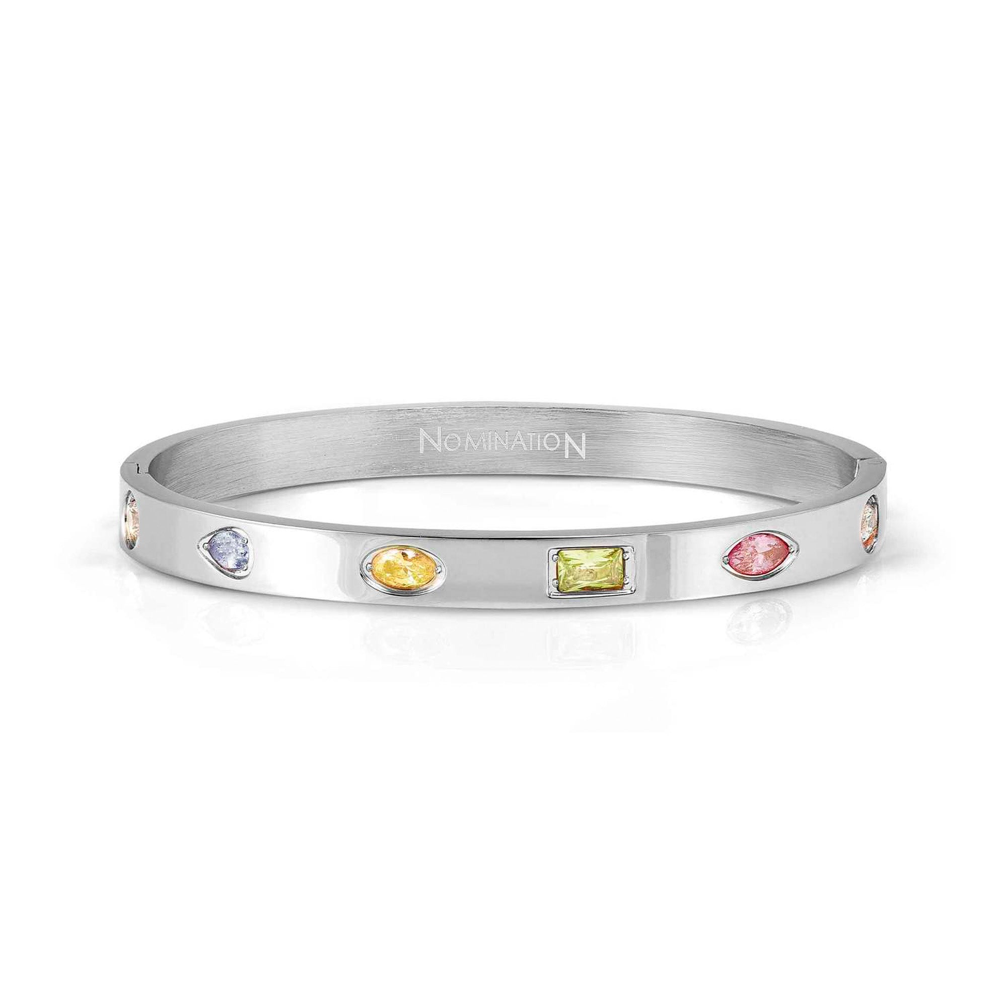 Pretty Bangles bracelet, Satinshine in steel and various CZ stones MIXED