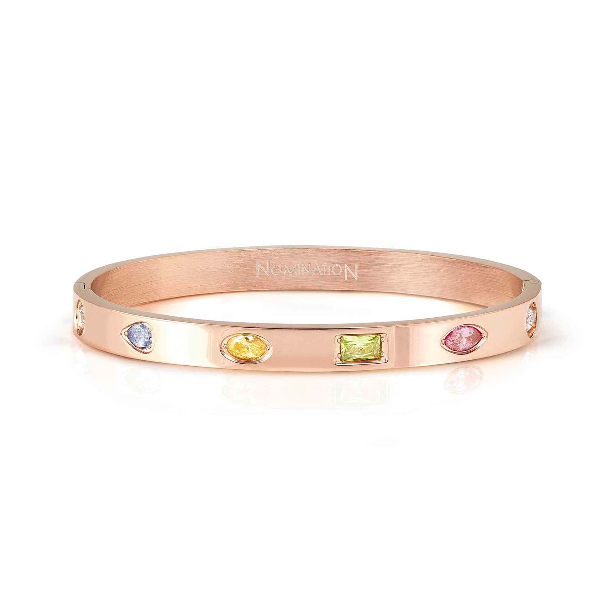 Pretty Bangles bracelet, Satinshine in steel and various CZ stones MIXED Rose Gold fin.