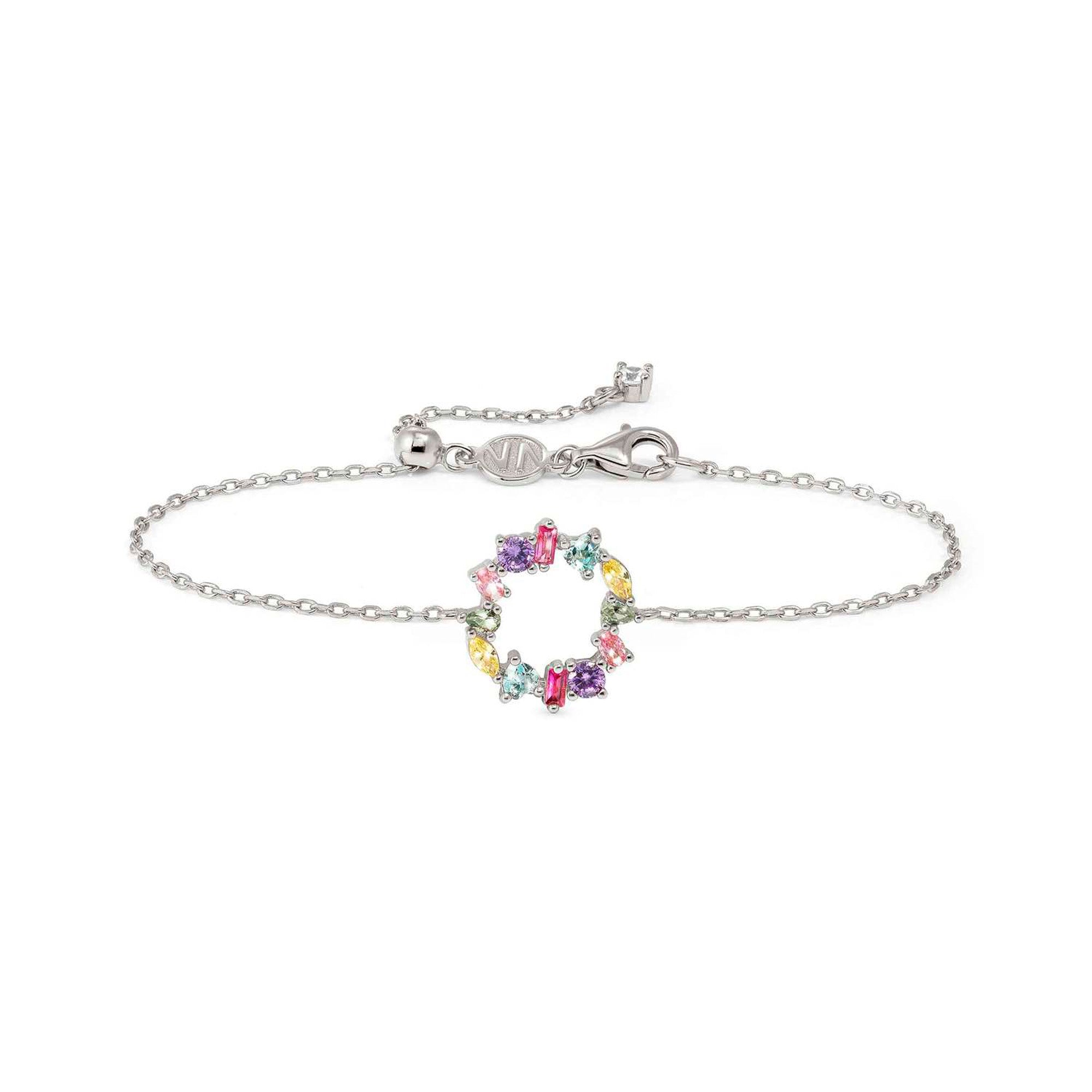 COLOUR WAVE bracelet, Mini 925 sterling silver (CIRCLE) and cubic zirconia MIXED fin. Silver