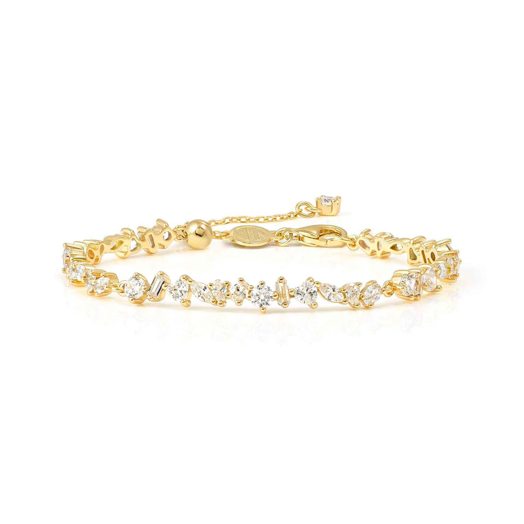 COLOUR WAVE bracelet, ed. Mini 925 sterling silver and cubic zirconia WHITE fin. Yellow gold