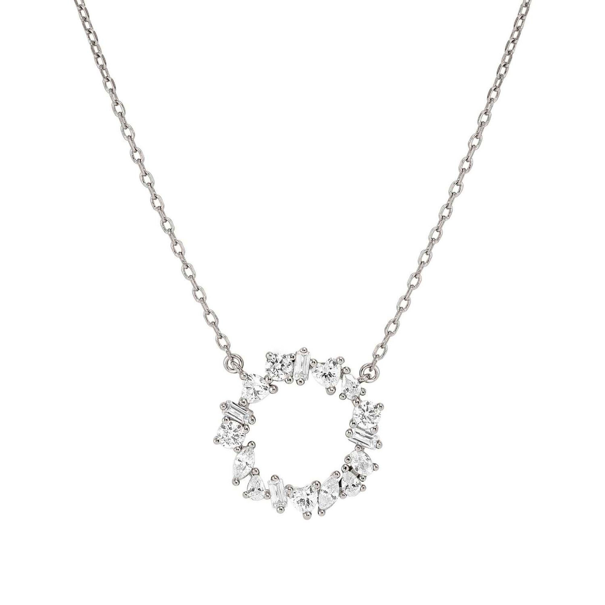 COLOUR WAVE necklace, ed. Mini 925 sterling silver (CIRCLE) and cubic zirconia WHITE fin. Silver