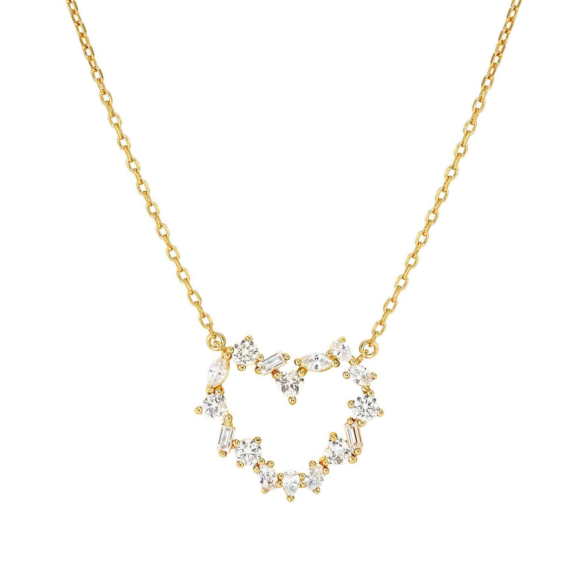 COLOUR WAVE necklace, ed. Mini 925 sterling silver (HEART) and cubic zirconia WHITE fin. Yellow gold