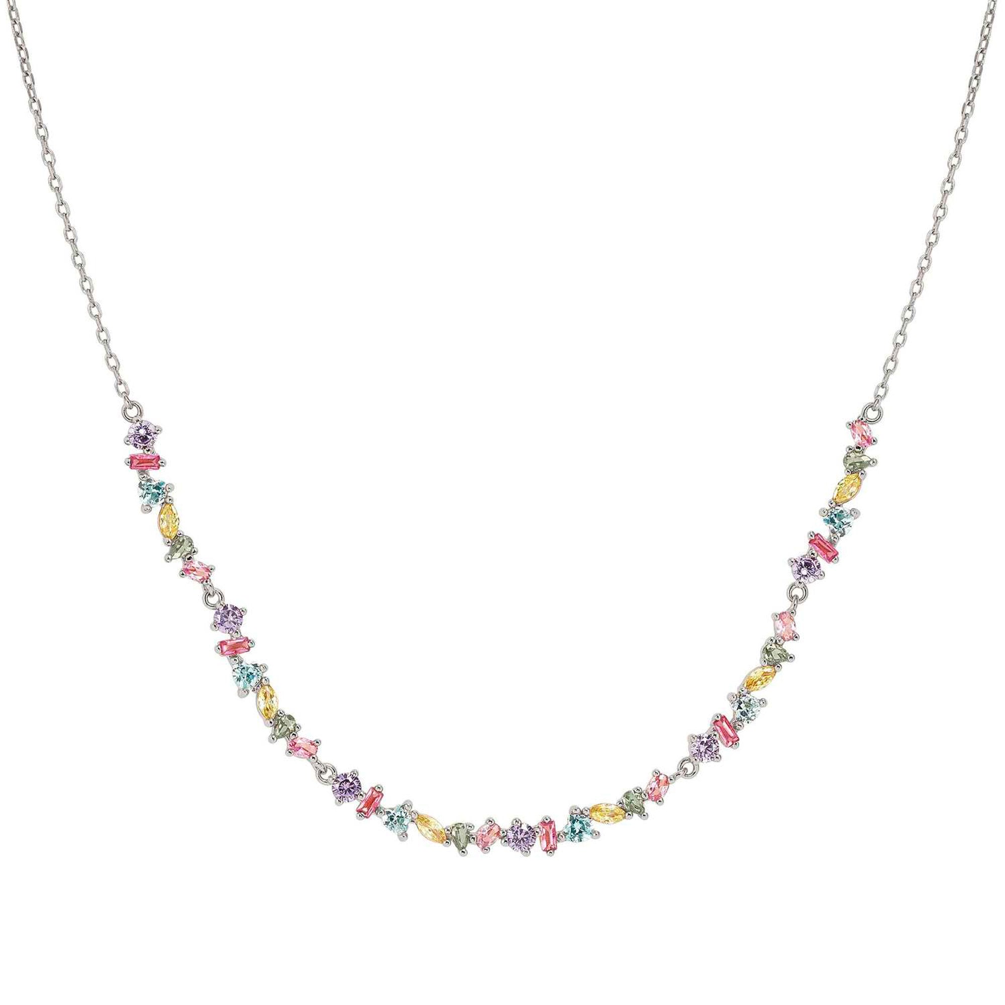 COLOUR WAVE necklace, ed. Mini 925 sterling silver and cubic zirconia MIXED fin. Silver