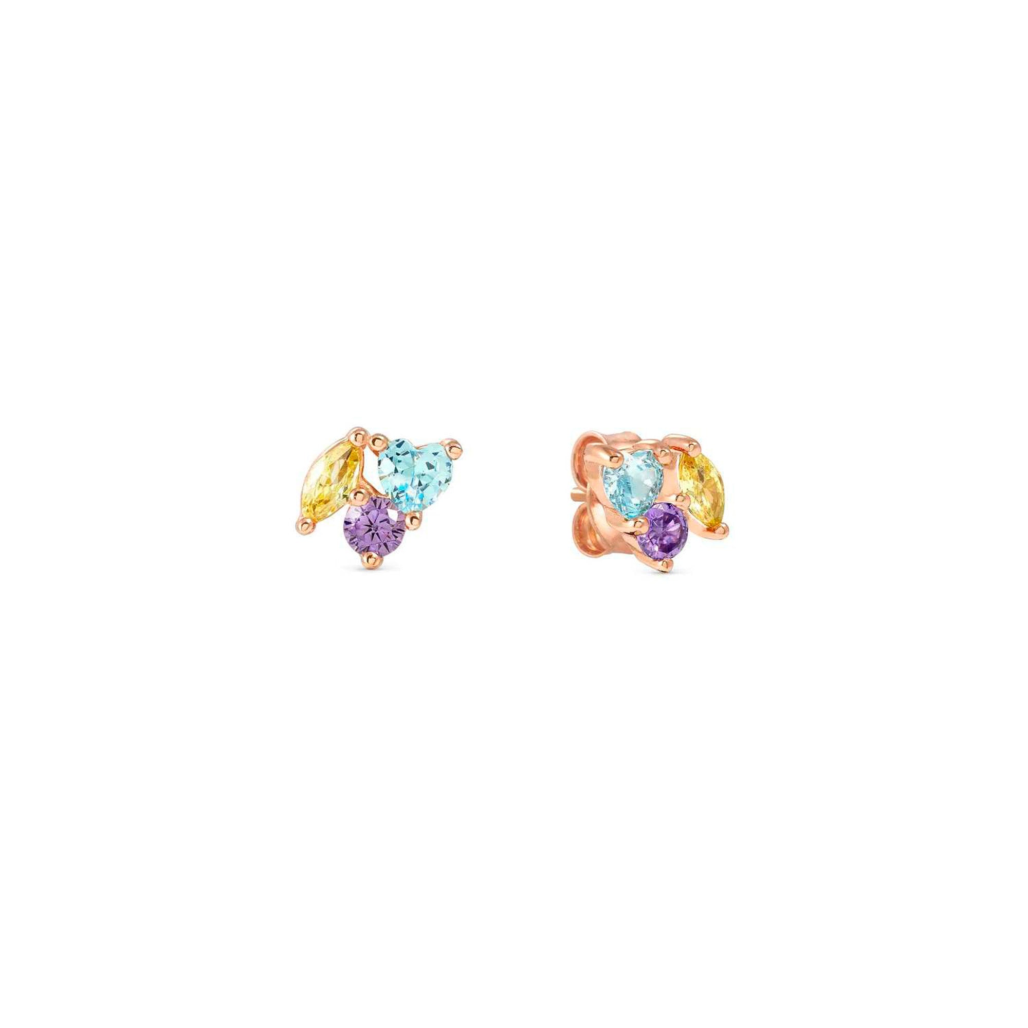 COLOUR WAVE earrings, ed. Mini 925 sterling silver and cubic zirconia MIXED Rose Gold fin.