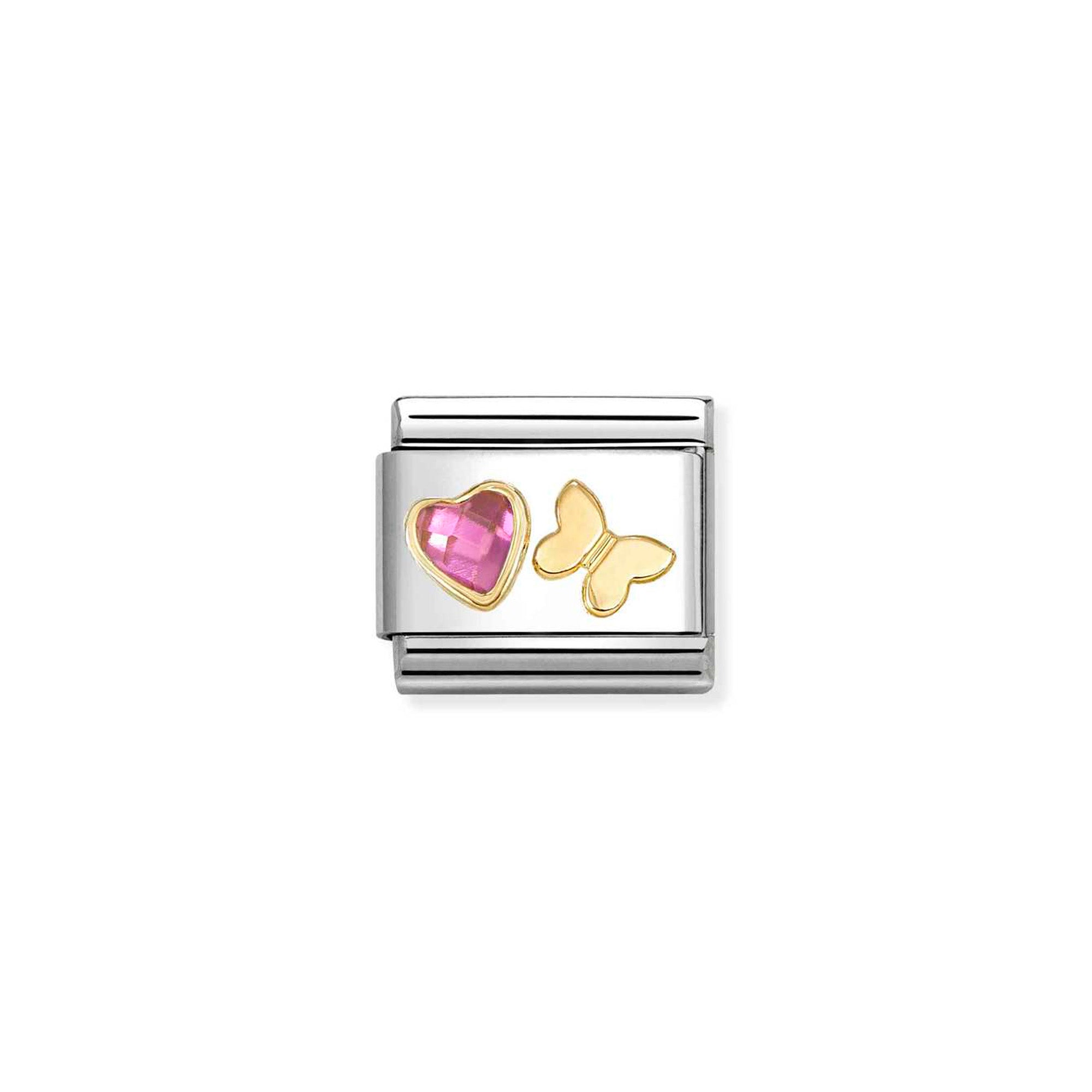 Charm, Composable Classic Link, Pink CZ Heart, Butterfly